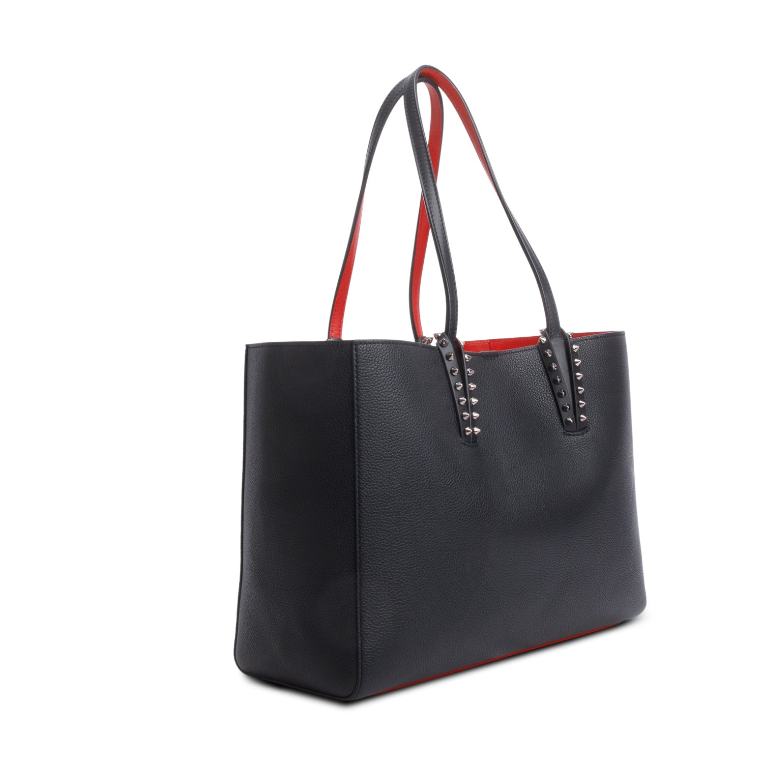 Christian Louboutin Black Calfskin Leather Spike Cabata Tote Bag w/ Pouch