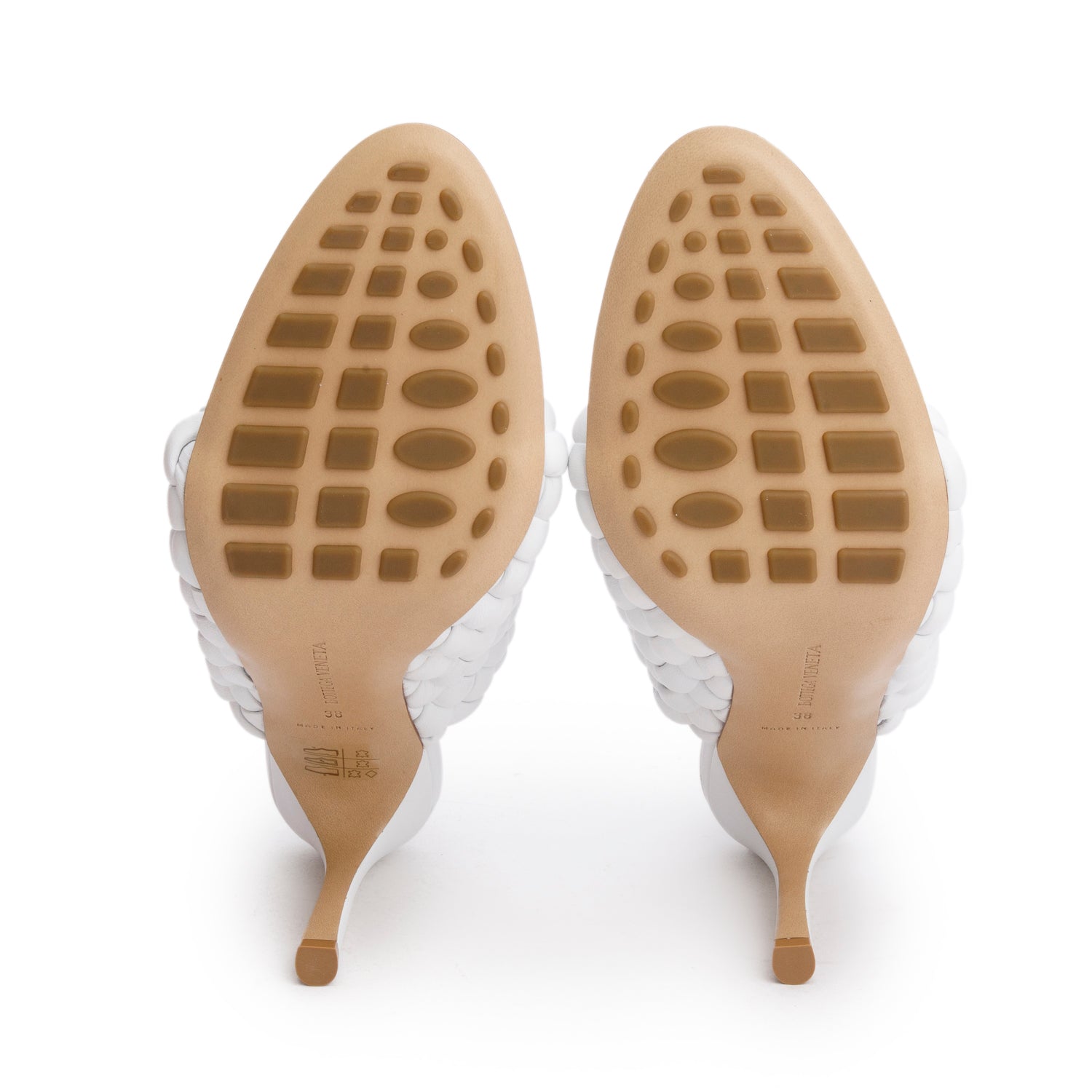 Bottega Veneta White Nappa Leather Padded Intreccio The Curve Mule Sandals, Size 38 w/ Box