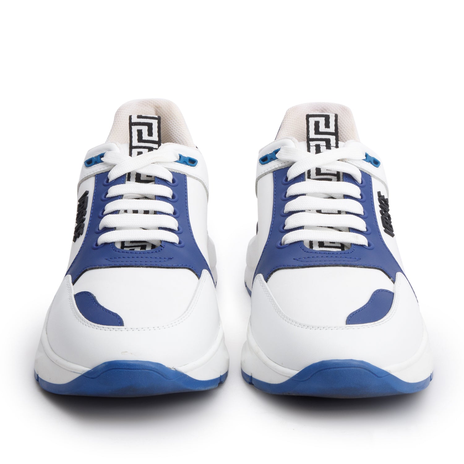 Versace White/Blue Leather Greca Sneakers, Size 42 w/ Box