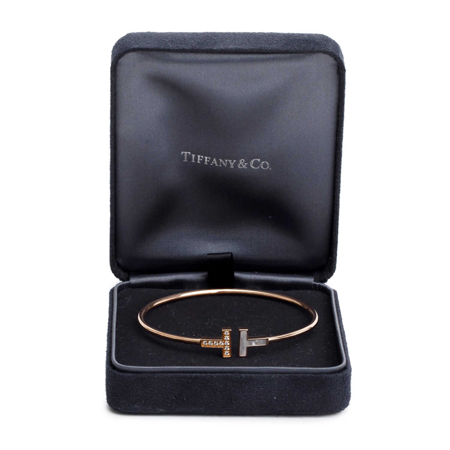 Tiffany & Co. 18k Rose Gold Diamond & Mother of Pearl T Wire Bracelet w/ Box