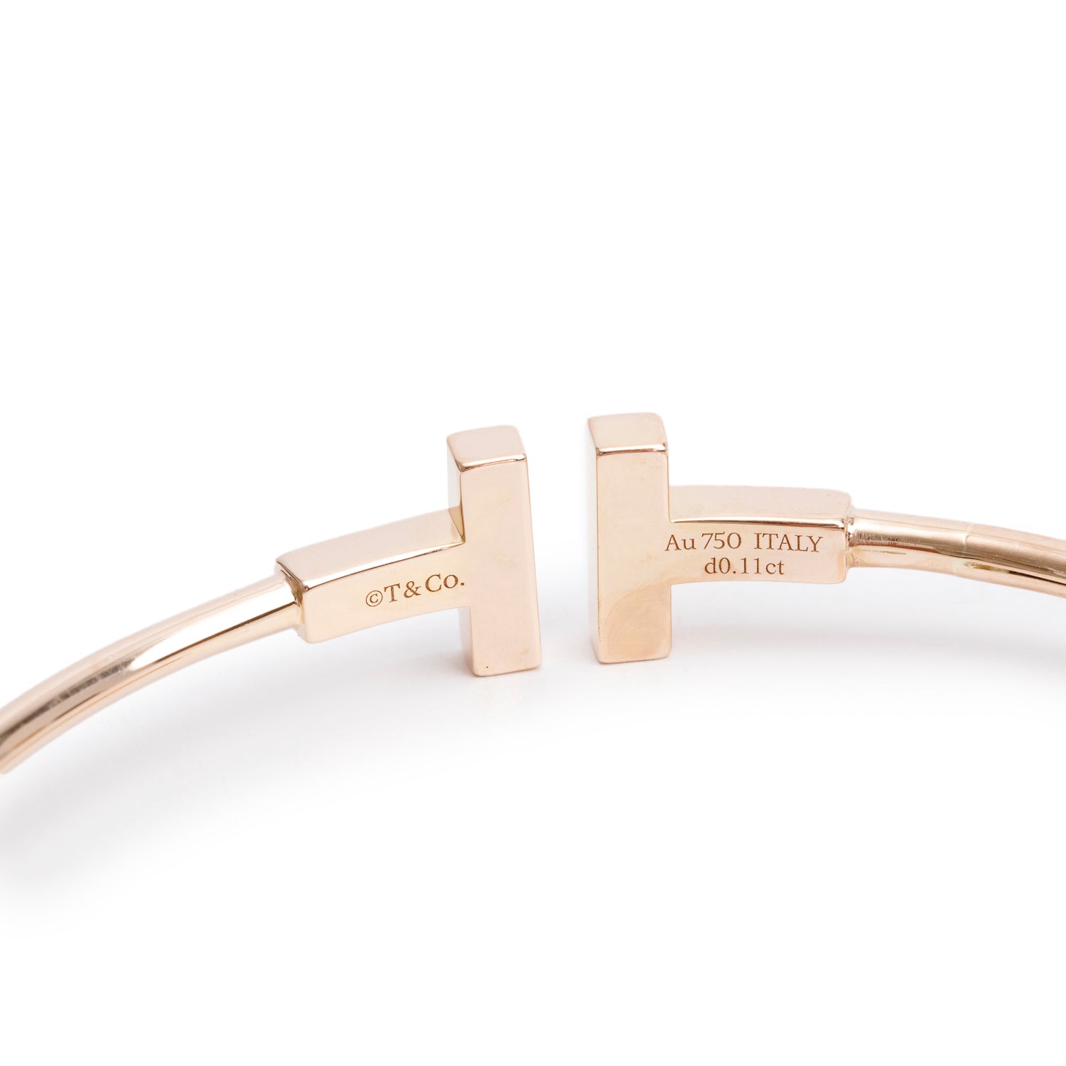 Tiffany & Co. 18k Rose Gold Diamond & Mother of Pearl T Wire Bracelet w/ Box