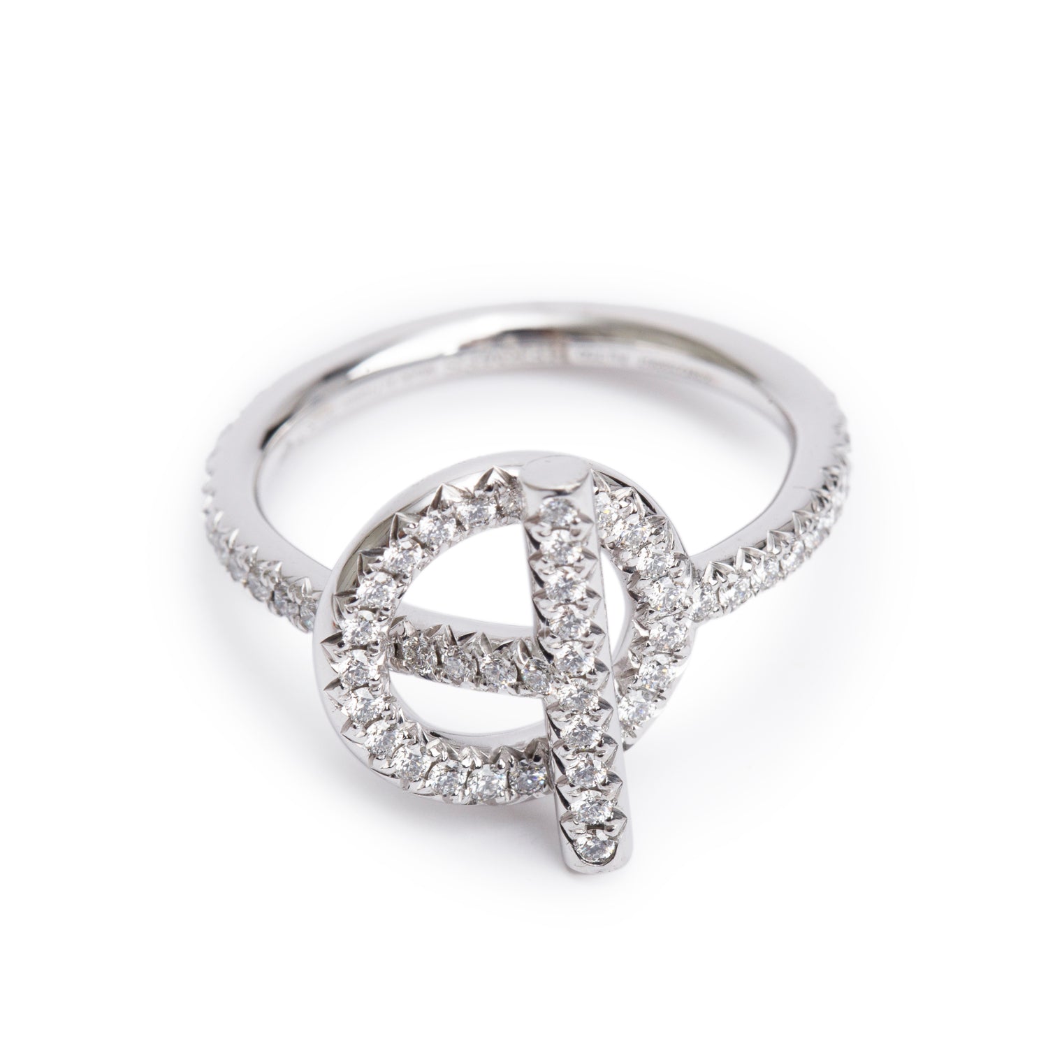 Hermes 18k White Gold Diamond Echappee Ring, Small Model, Size 52 6.0 w/ Box