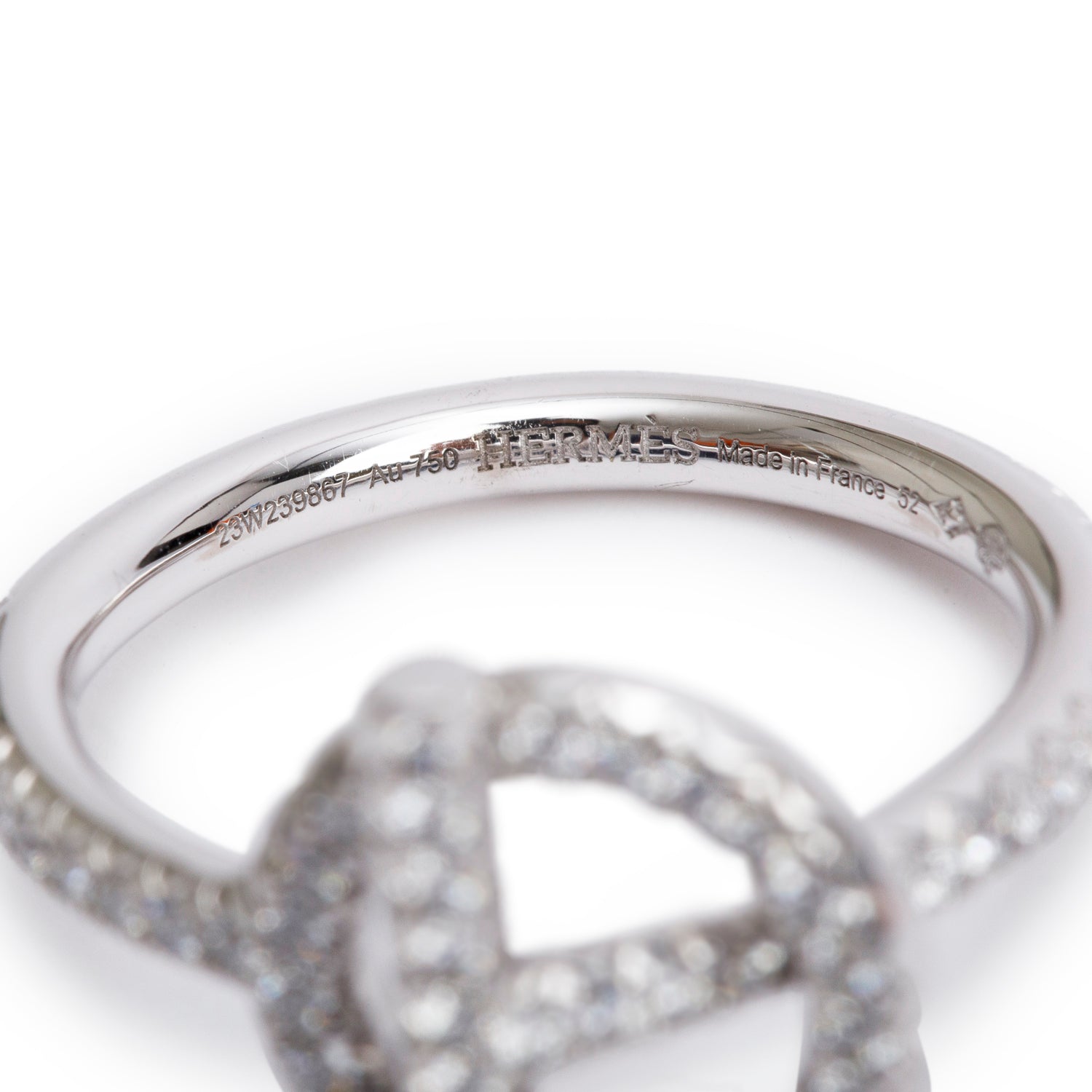 Hermes 18k White Gold Diamond Echappee Ring, Small Model, Size 52 6.0 w/ Box