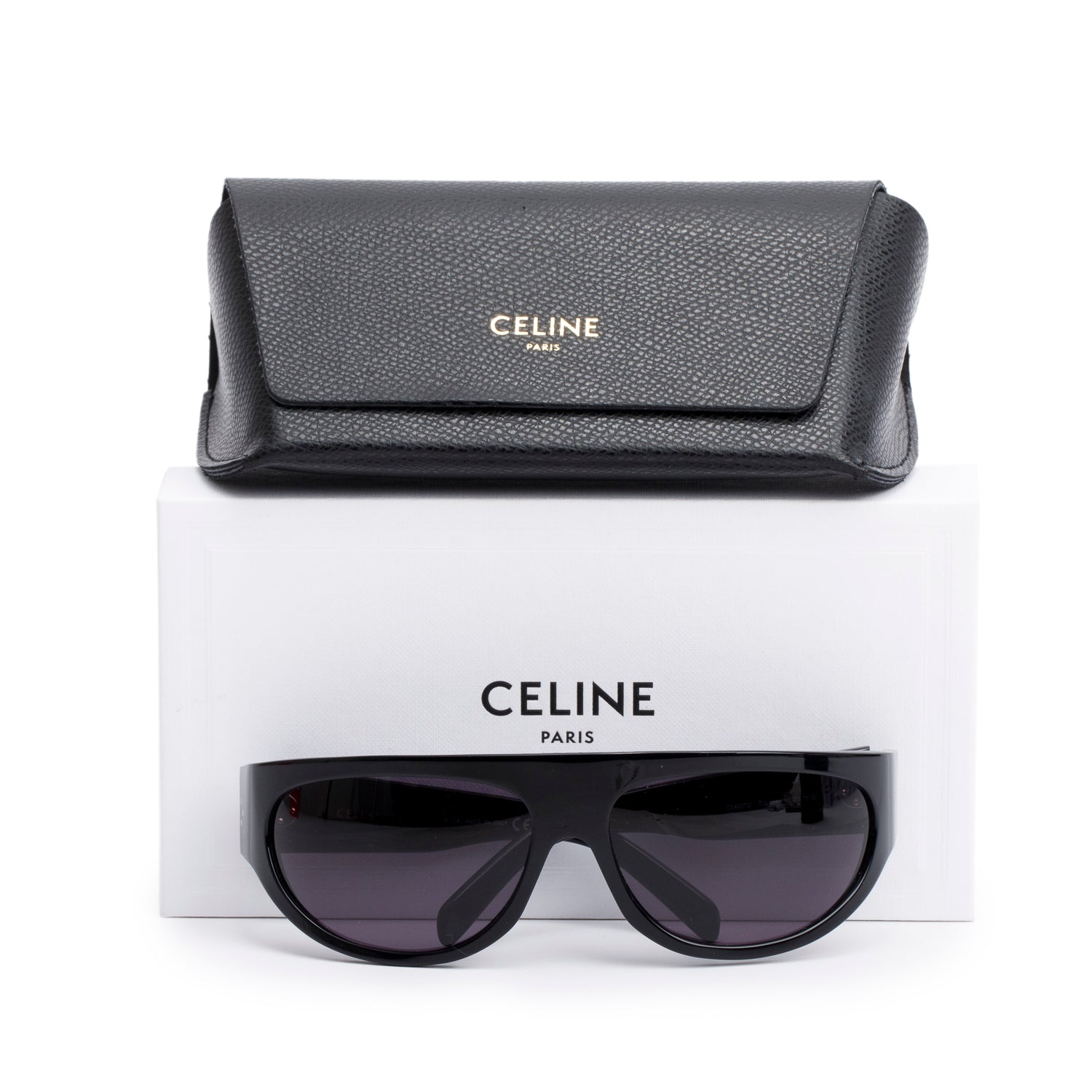 Celine CL402721 Black Acetate Square Shield Sunglasses w/ Box & Case