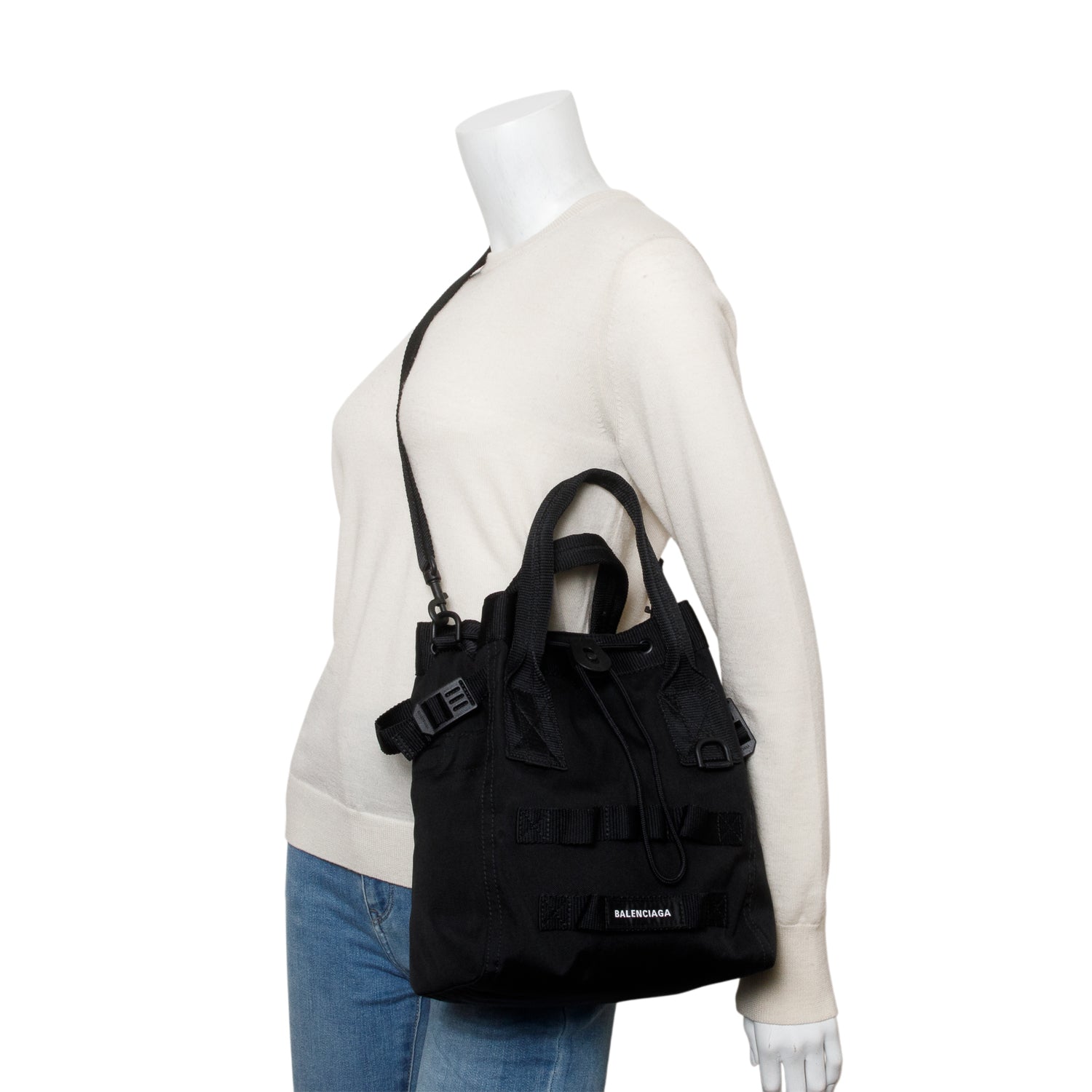 Balenciaga Black Canvas Logo Patch Tote Bag w/ Strap