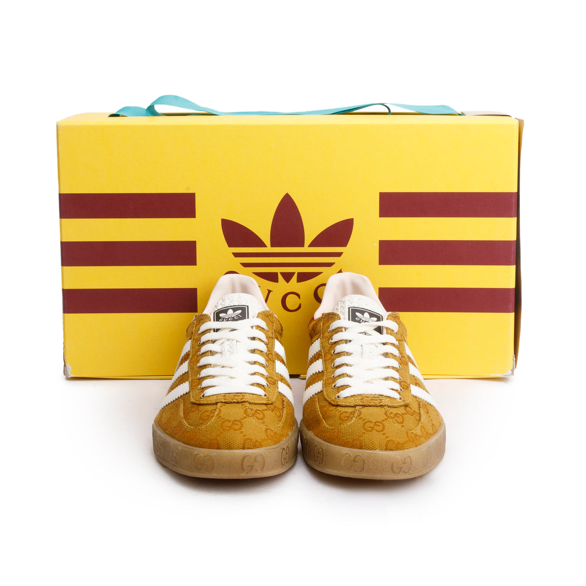 Gucci x Adidas Brown Vintage GG Monogram Gazelle Sneakers, Men's Size 7 w/ Box