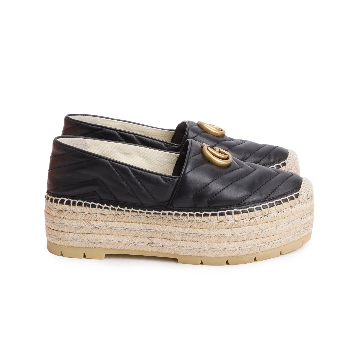 Gucci Black Nappa Matelasse GG Marmont Platform Espadrilles, Size 38 w/ Box