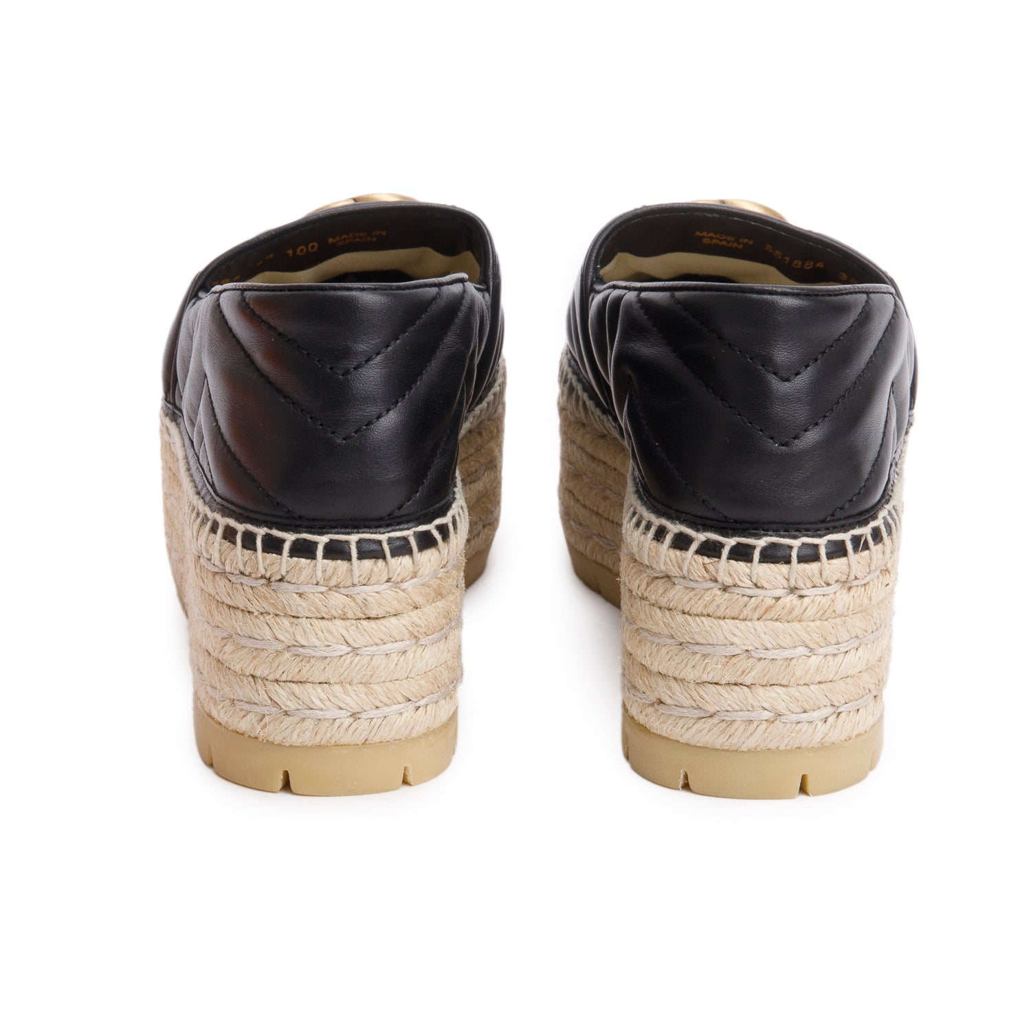 Gucci Black Nappa Matelasse GG Marmont Platform Espadrilles, Size 38 w/ Box