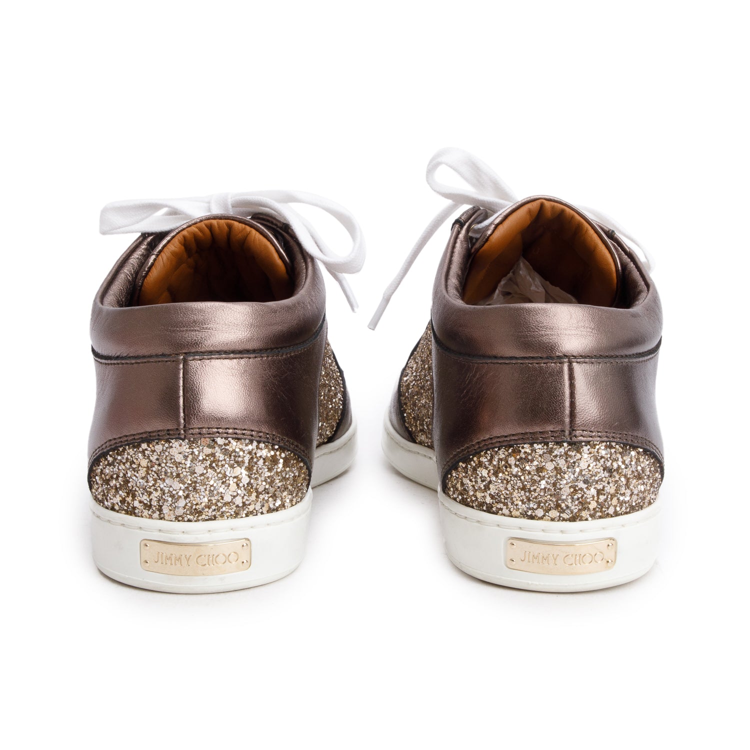 Jimmy Choo Brown Leather Glitter Miami Sneakers, Size 40