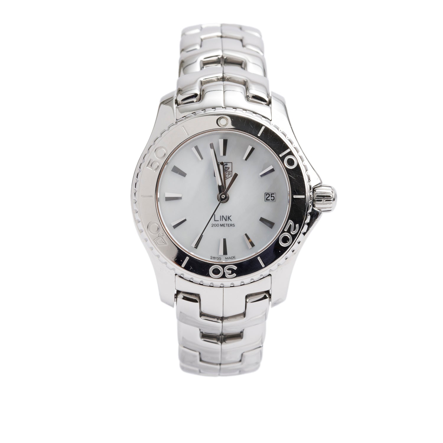 Tag Heuer Stainless Steel Link 27 MM Quartz Watch Mother of Pearl Dial WJ1313-0