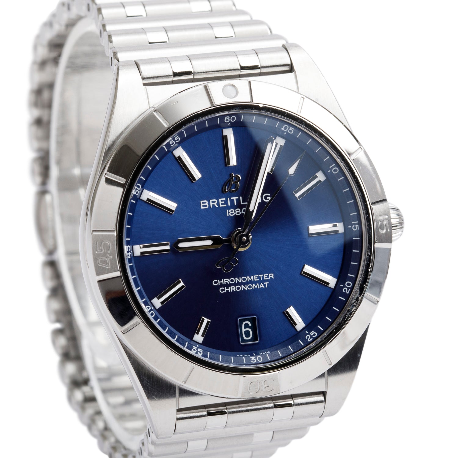 Breitling Stainless Steel Chronomat 36 MM Automatic Watch Blue Dial A10380 w/ Box & Papers