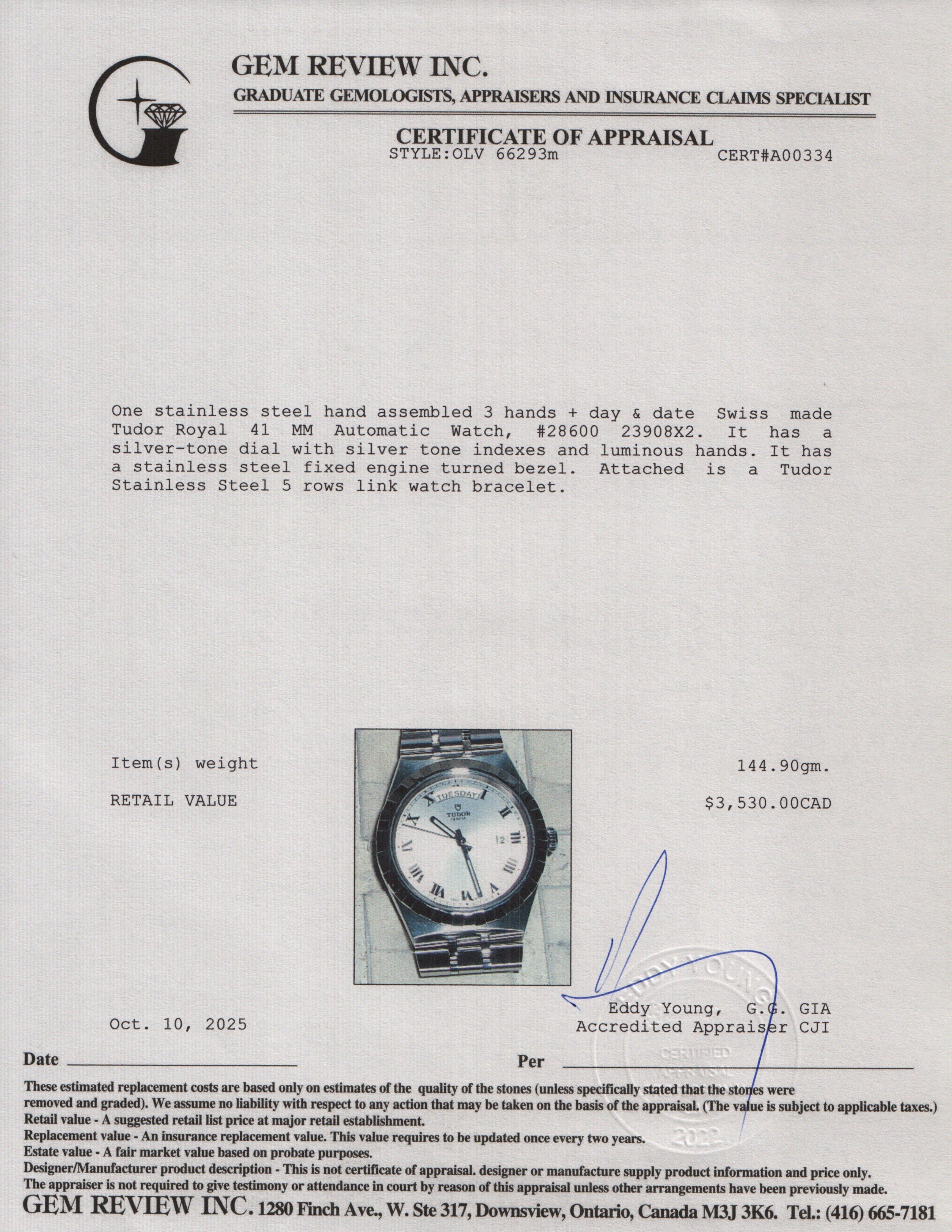 Tudor 2025 Stainless Steel Royal 41 MM Automatic Watch Silver Dial 28600 w/ Box & Papers