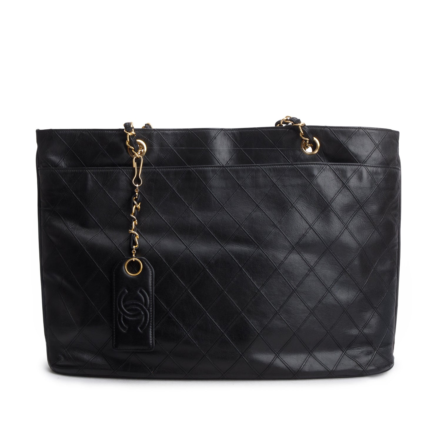 Chanel Vintage Black Lambskin Quilted Shopper Tote