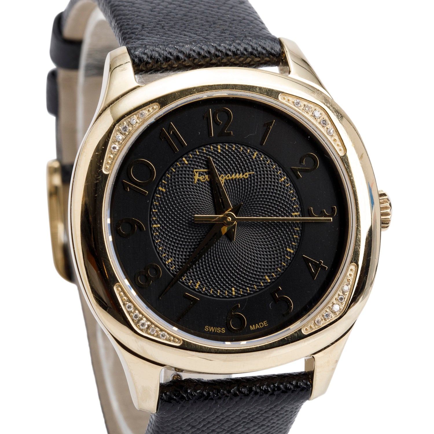 Salvatore Ferragamo Gold-Plated Stainless Steel F42 36 MM Quartz Watch Black Dial