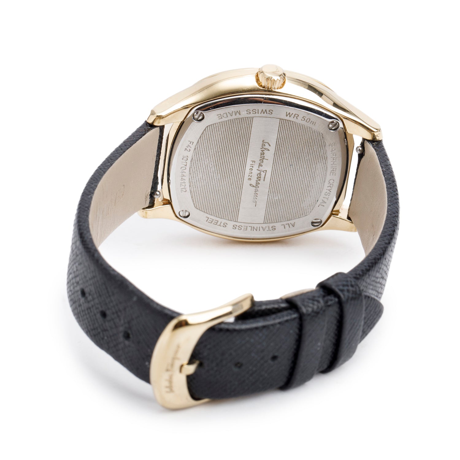 Salvatore Ferragamo Gold-Plated Stainless Steel F42 36 MM Quartz Watch Black Dial