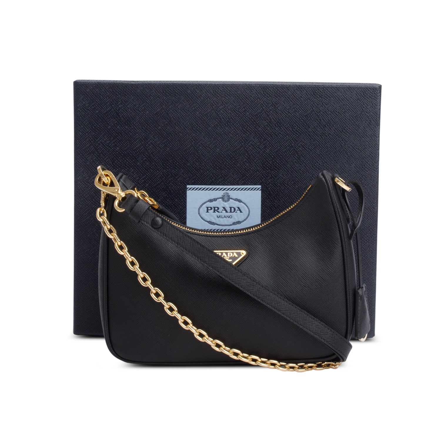 Prada Black Saffiano Lux Mini Re-Edition Shoulder Bag w/ Box & Straps