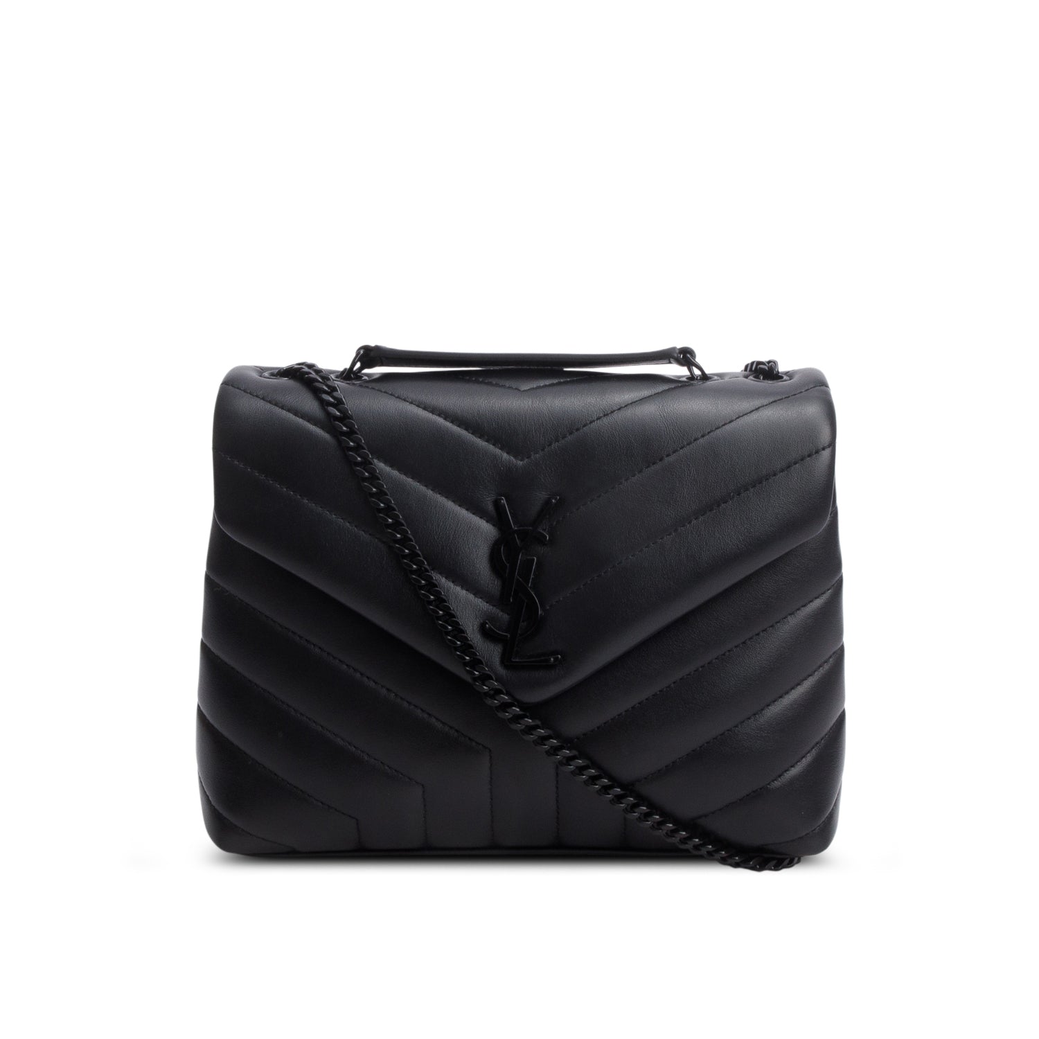 Saint Laurent 2022 Black Y Chevron Leather Small LouLou Shoulder Bag w/ Box