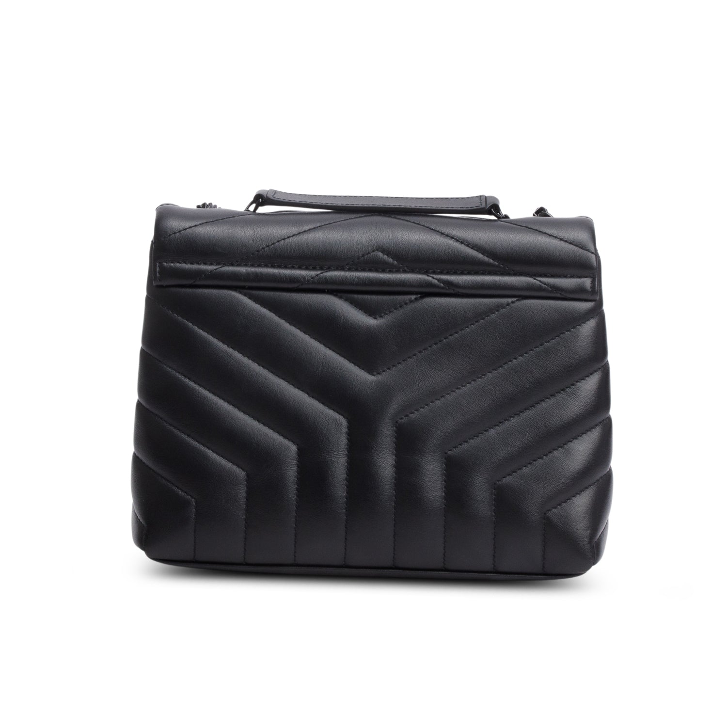 Saint Laurent 2022 Black Y Chevron Leather Small LouLou Shoulder Bag w/ Box