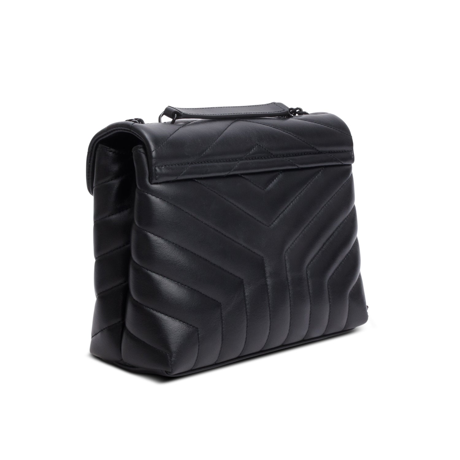 Saint Laurent 2022 Black Y Chevron Leather Small LouLou Shoulder Bag w/ Box
