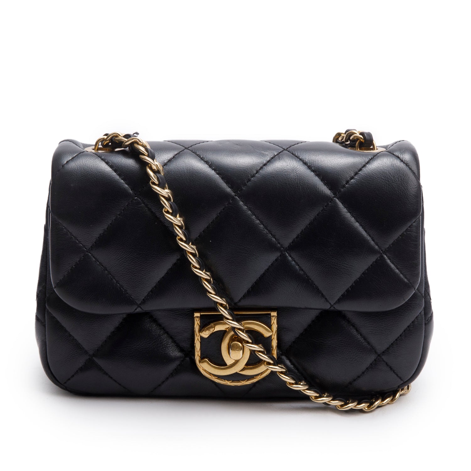 Chanel Black Quilted Calfskin Leather Mini CC Matelasse Flap Bag w/ Box
