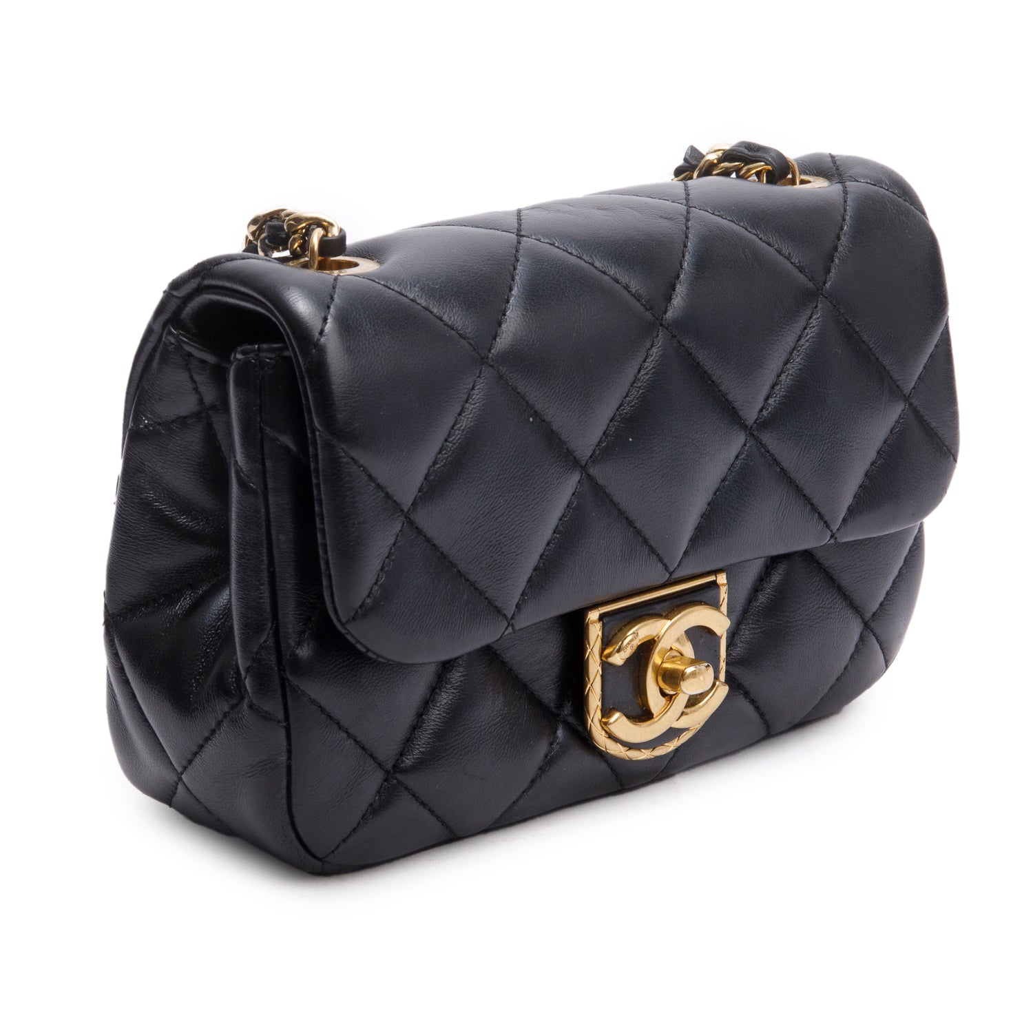 Chanel Black Quilted Calfskin Leather Mini CC Matelasse Flap Bag w/ Box