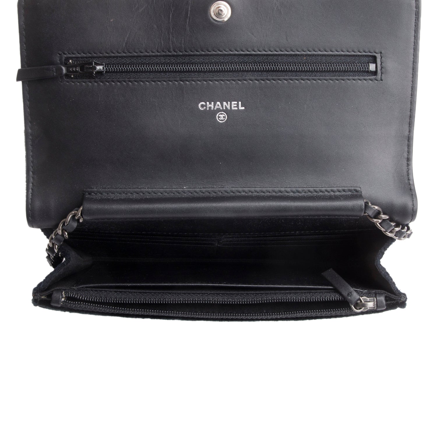 Chanel Black Quilted Velvet Boy Wallet on Chain w/ Box & Authenticity Card