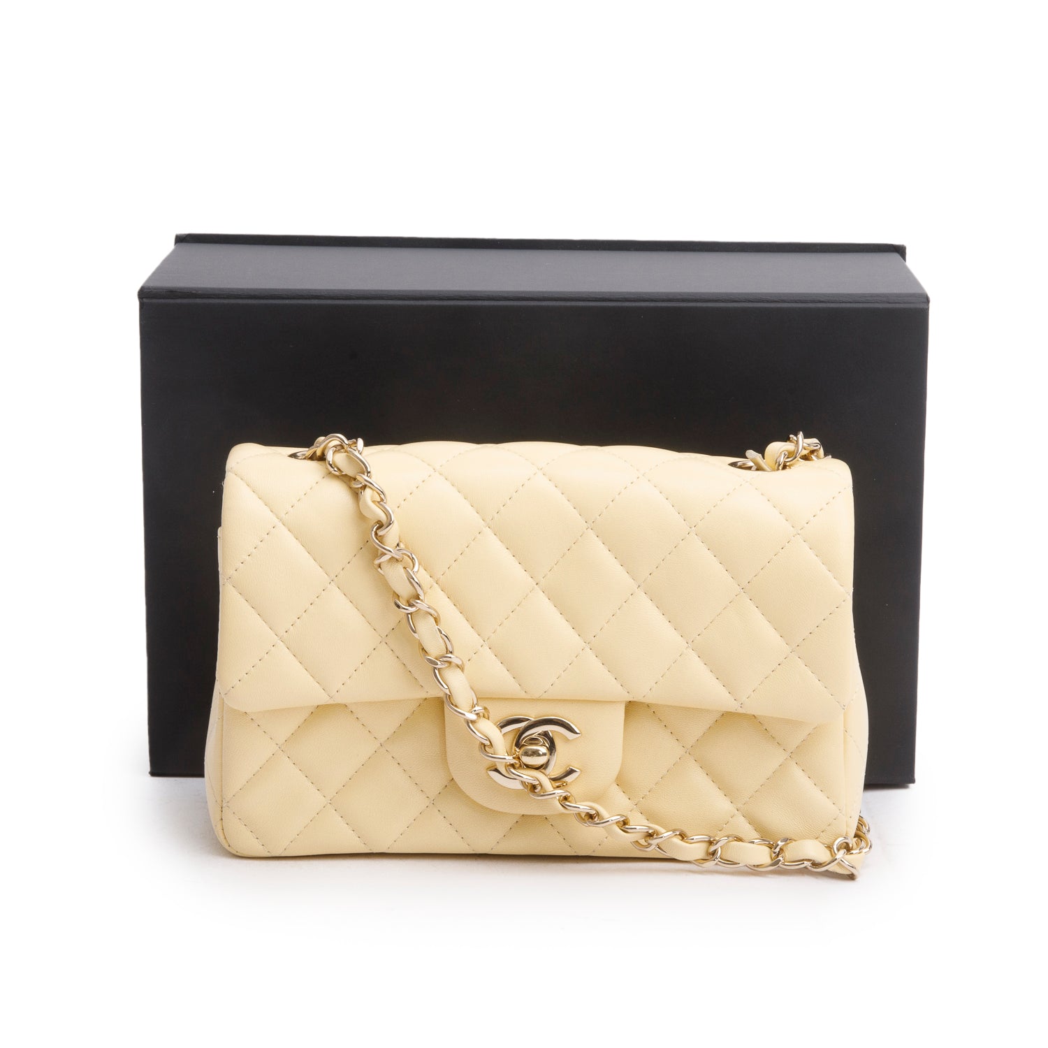 Chanel 2020 Yellow Lambskin Quilted Mini Rectangular Flap Bag w/ Box, Receipt & Authenticity Card