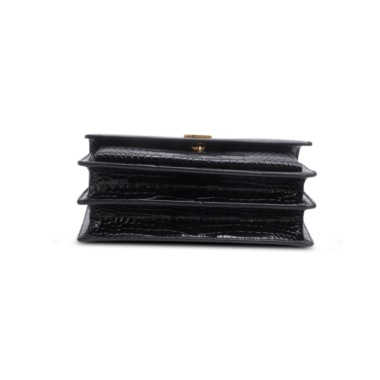 Saint Laurent Black Croc Embossed Calfskin Medium Sunset Bag