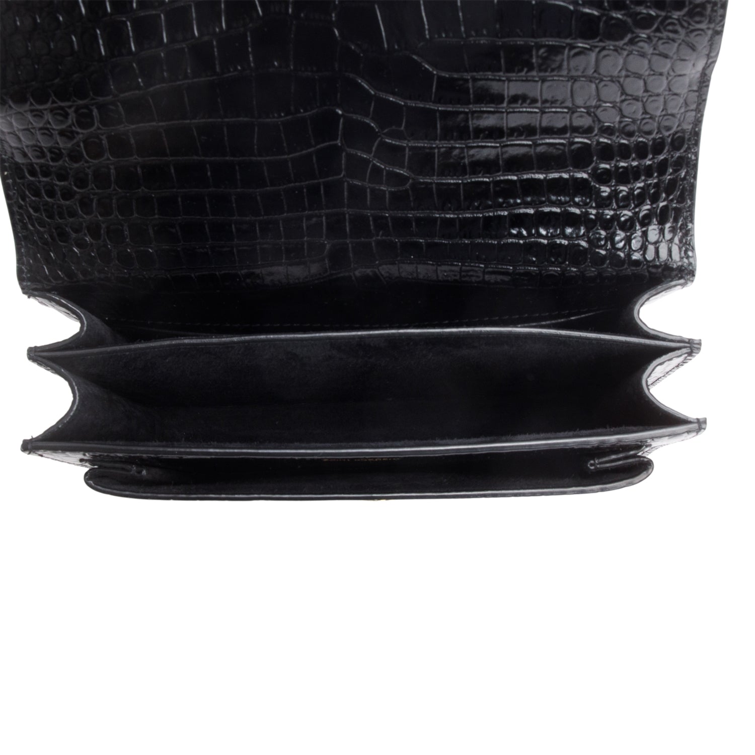 Saint Laurent Black Croc Embossed Calfskin Medium Sunset Bag