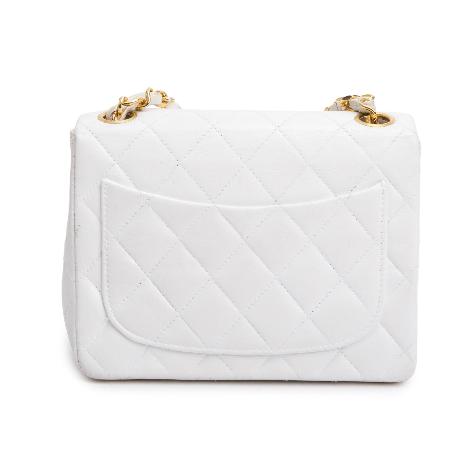 Chanel Vintage White Lambskin Quilted Mini Square Flap Bag