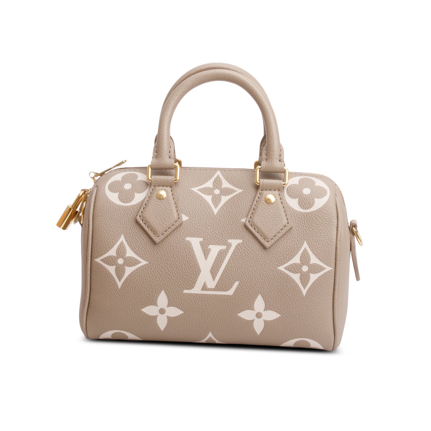 Louis Vuitton 2025 Taupe Empreinte Monogram Giant Speedy Bandouliere 20 w/ Box, Strap & Receipt