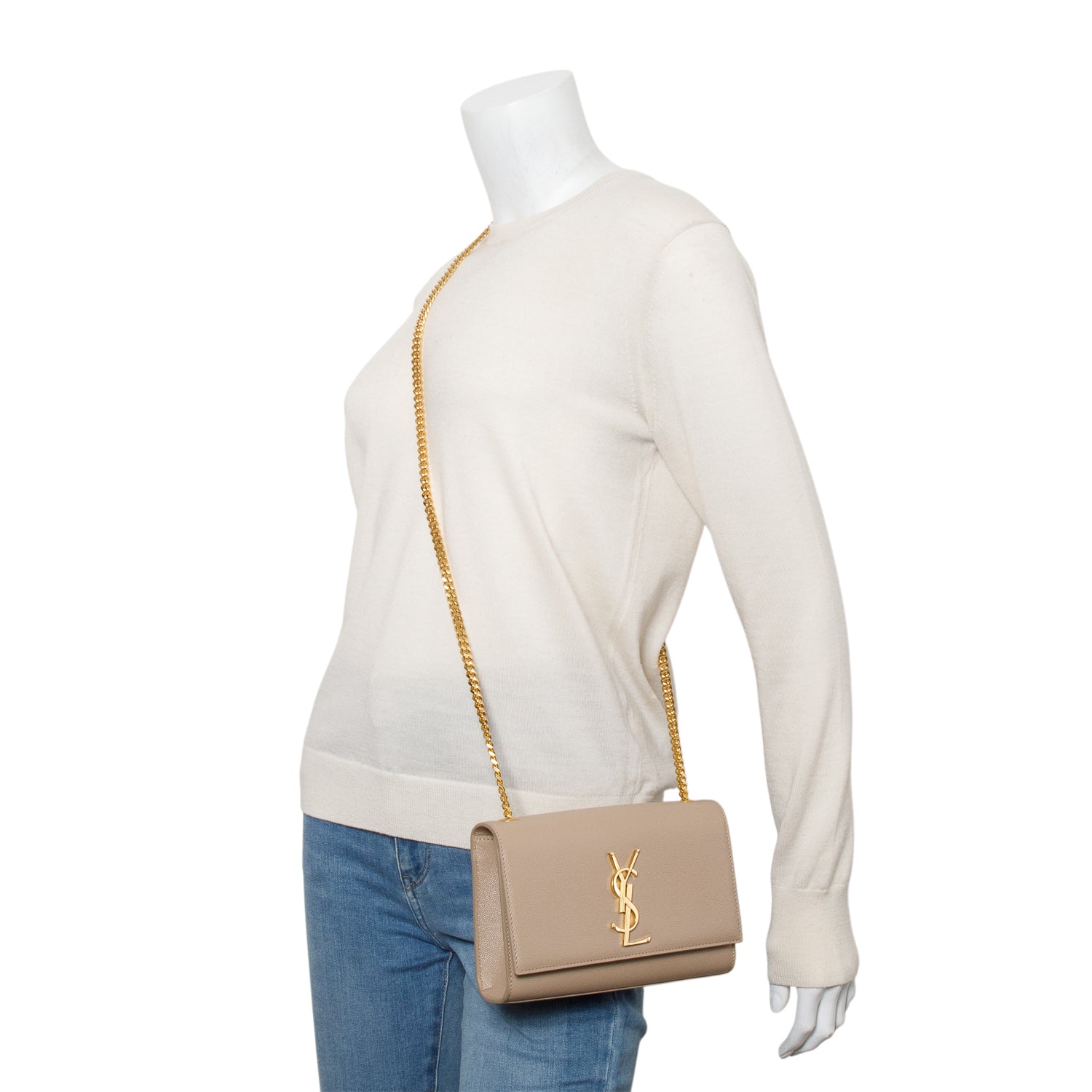 Saint Laurent 2022 Beige Grain De Poudre Small Monogram Kate Satchel w/ Box & Receipt