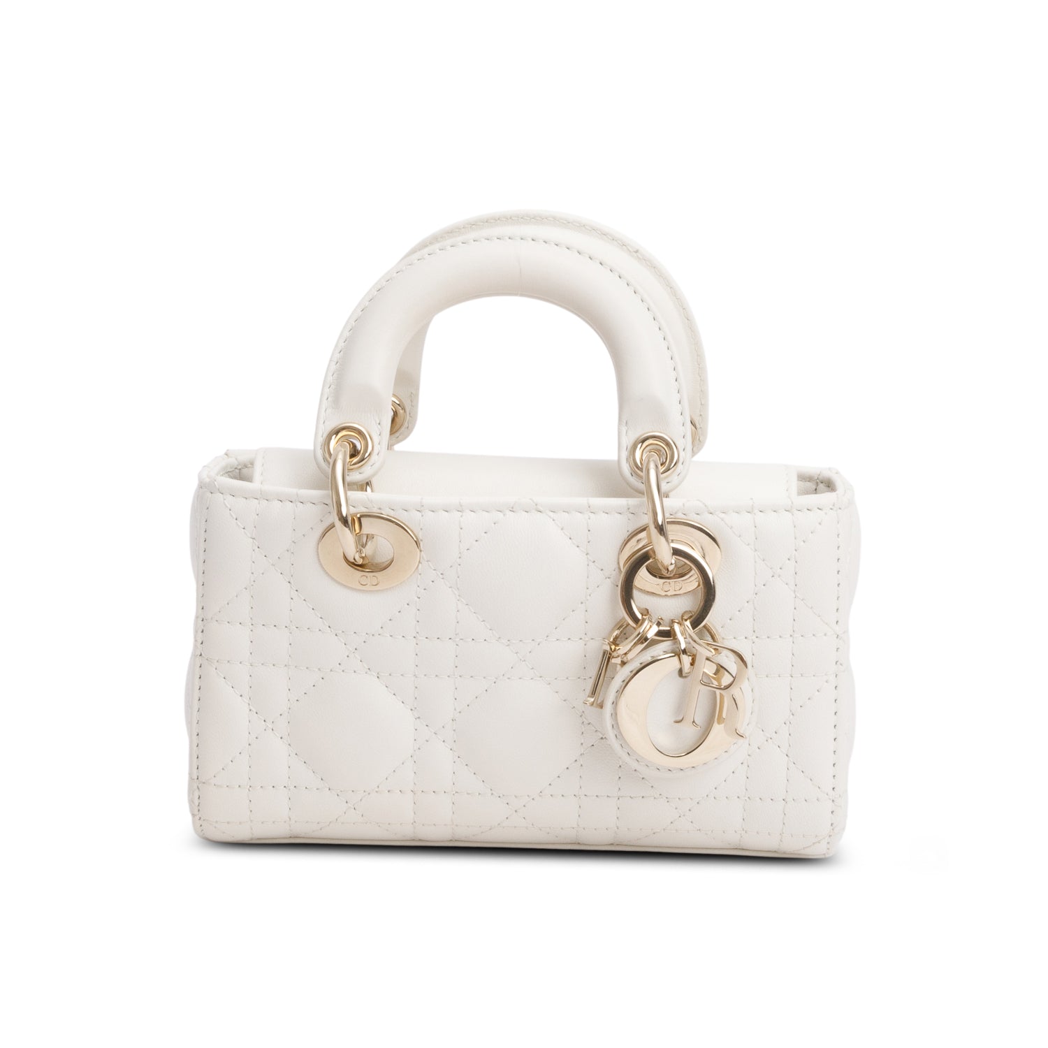 Christian Dior 2024 White Lambskin Cannage Micro Lady D-Joy w/ Box & Straps