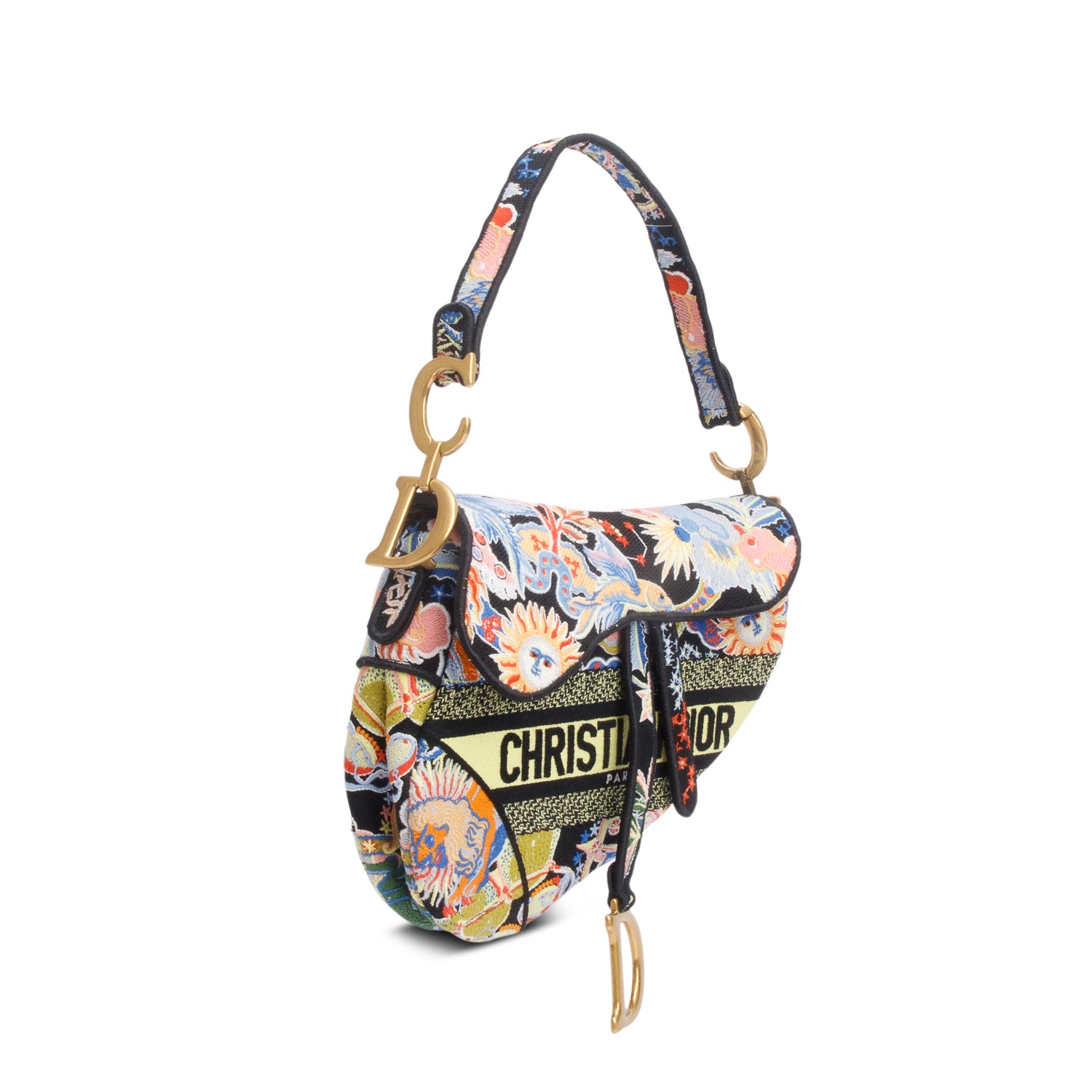 Christian Dior Multicolor Canvas Embroidered Zodiac Fantastico Saddle Bag w/ Box, Strap & Receipt