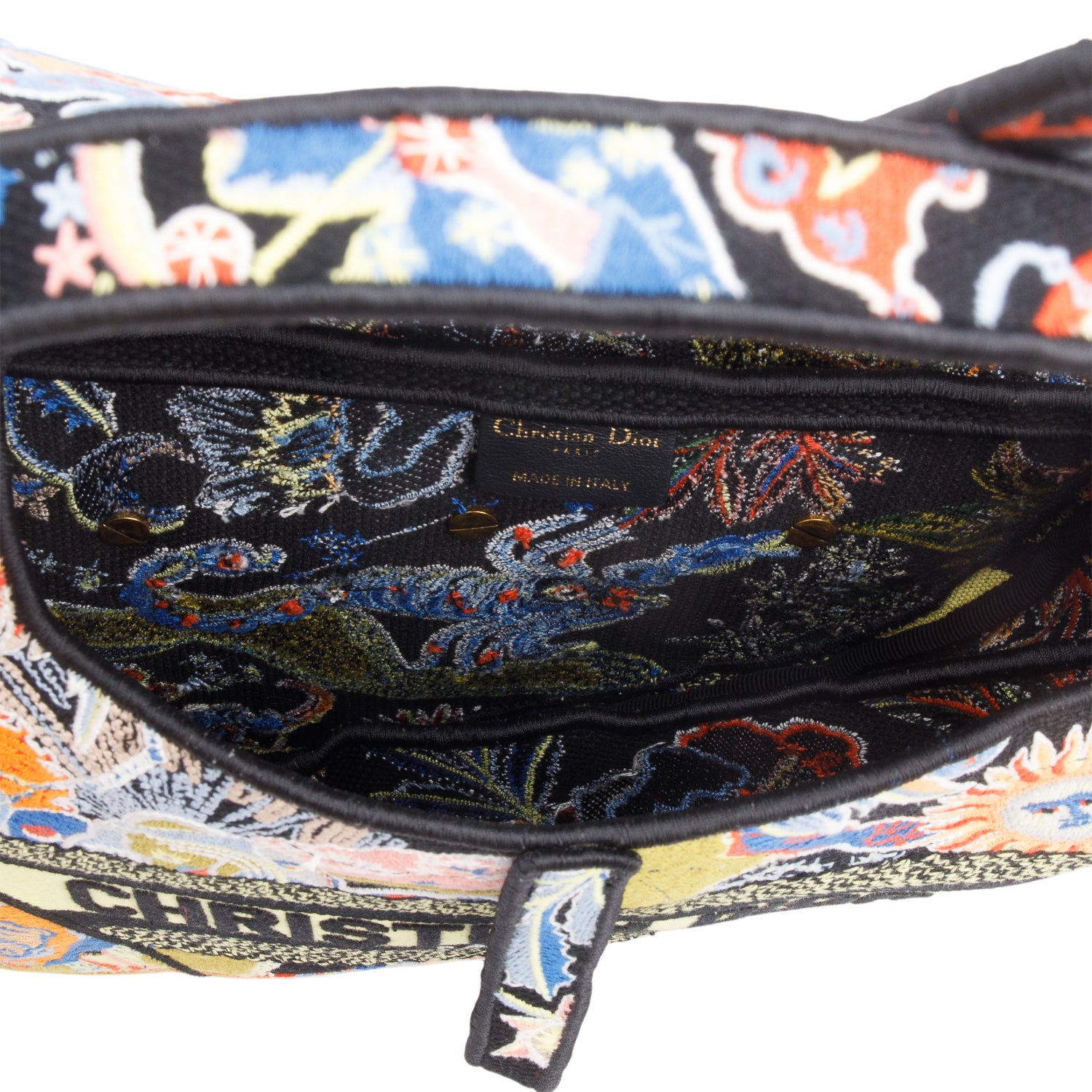 Christian Dior Multicolor Canvas Embroidered Zodiac Fantastico Saddle Bag w/ Box, Strap & Receipt
