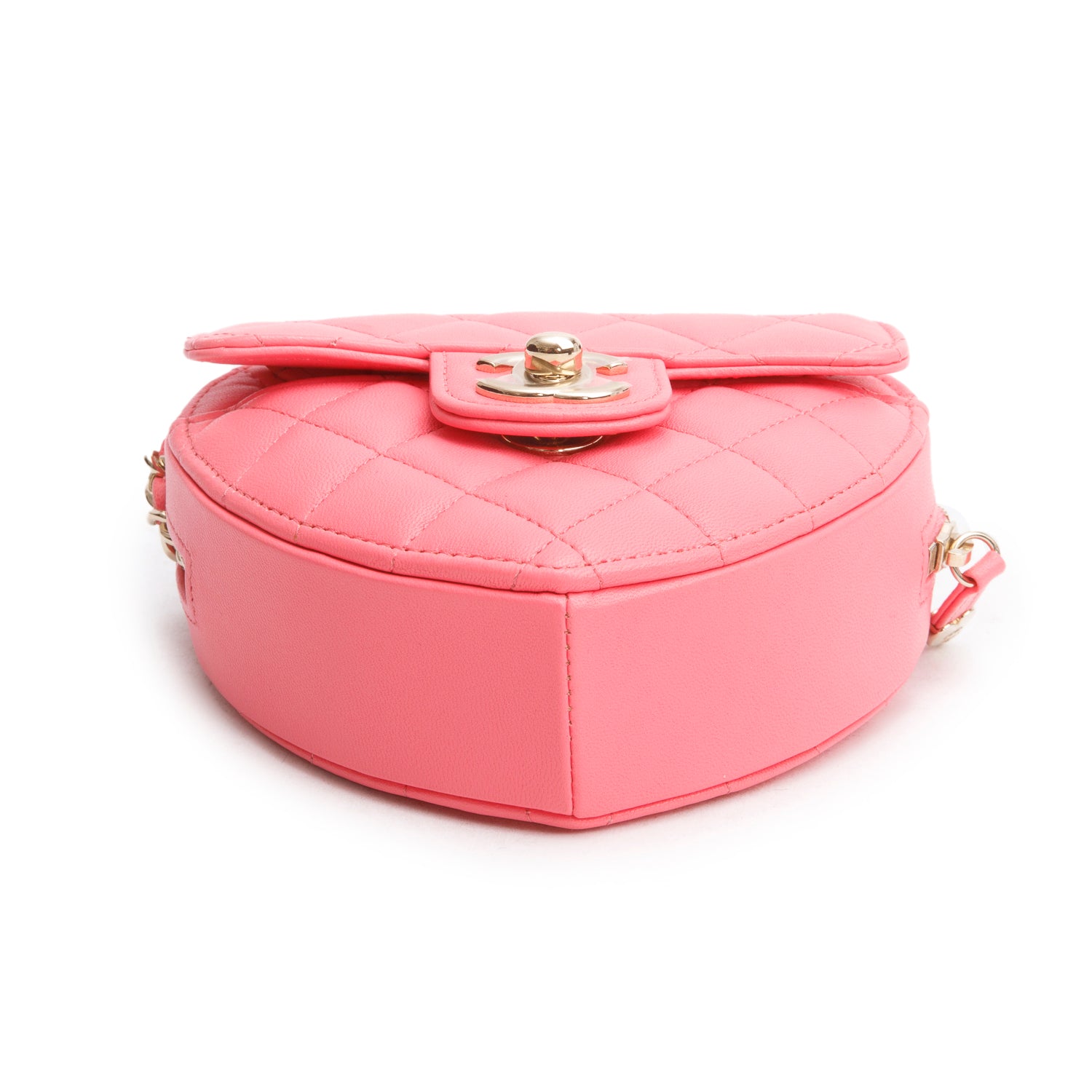 Chanel 2021 Pink Lambskin Leather Mini CC In Love Heart Bag w/ Authenticity Card