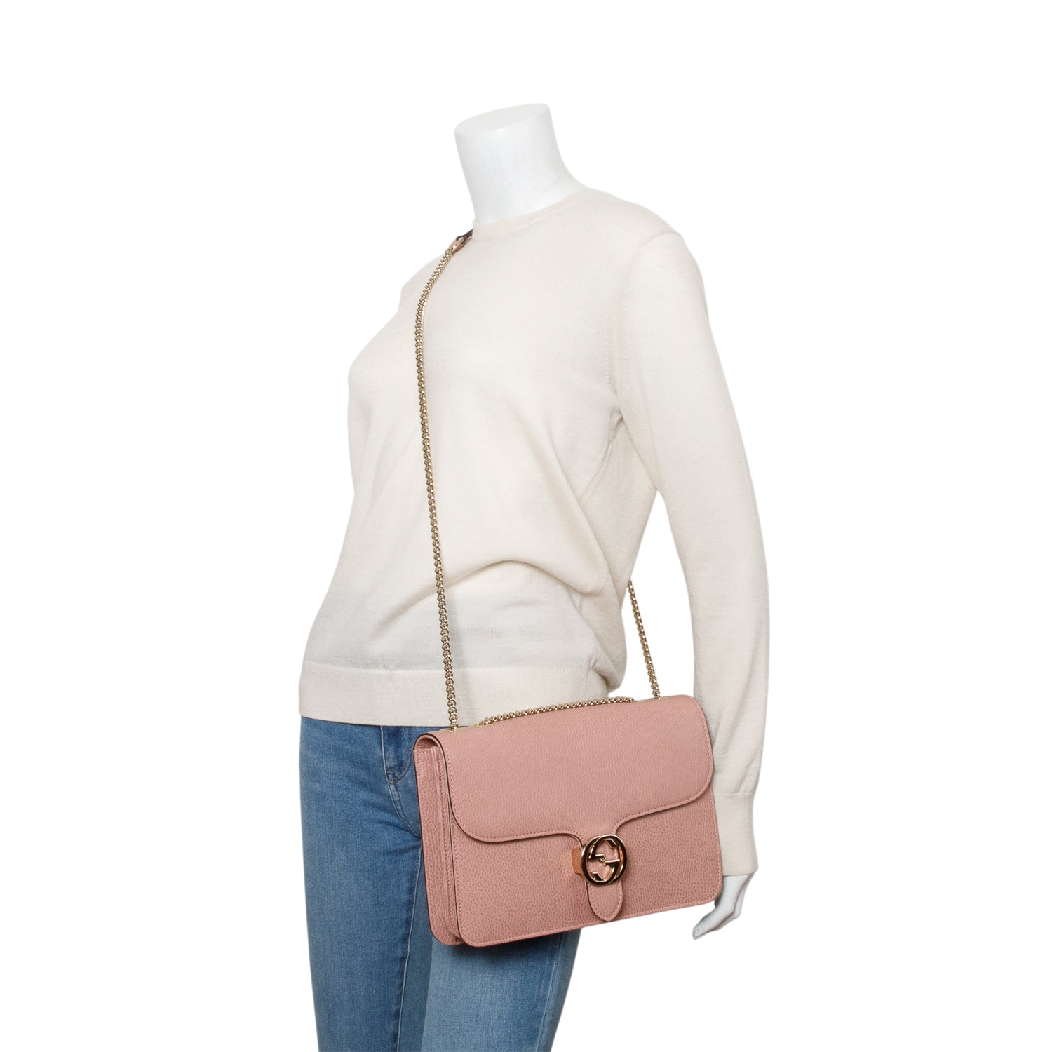 Gucci Pink Calfskin Leather Medium Dollar Interlocking GG Shoulder Bag w/ Box