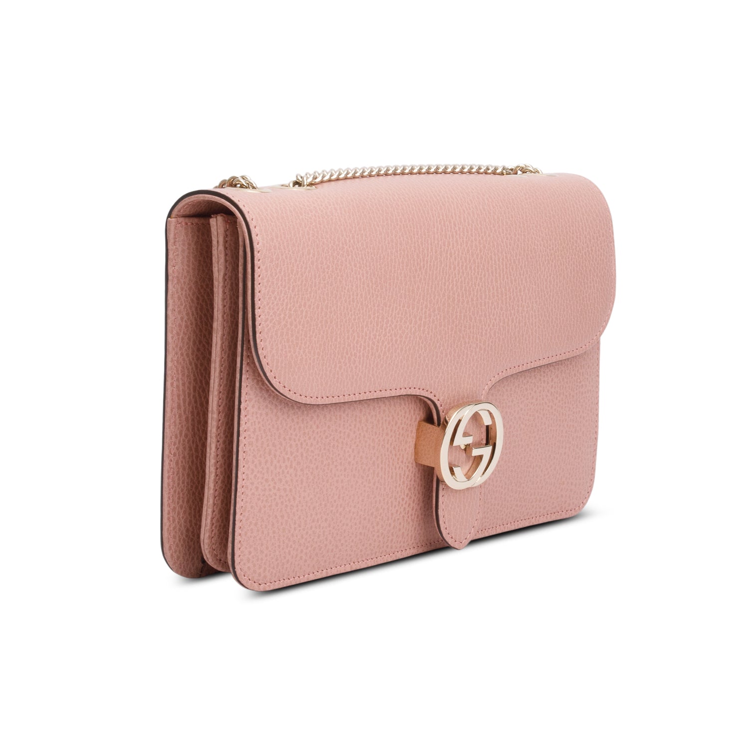 Gucci Pink Calfskin Leather Medium Dollar Interlocking GG Shoulder Bag w/ Box