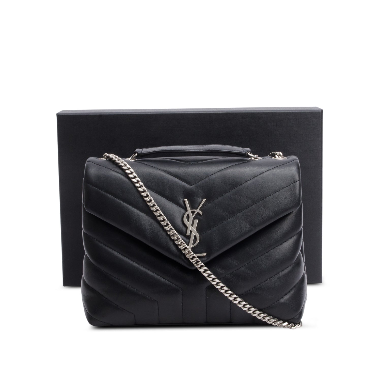 Saint Laurent 2021 Black Y Chevron Leather Small LouLou Shoulder Bag w/ Box & Receipt