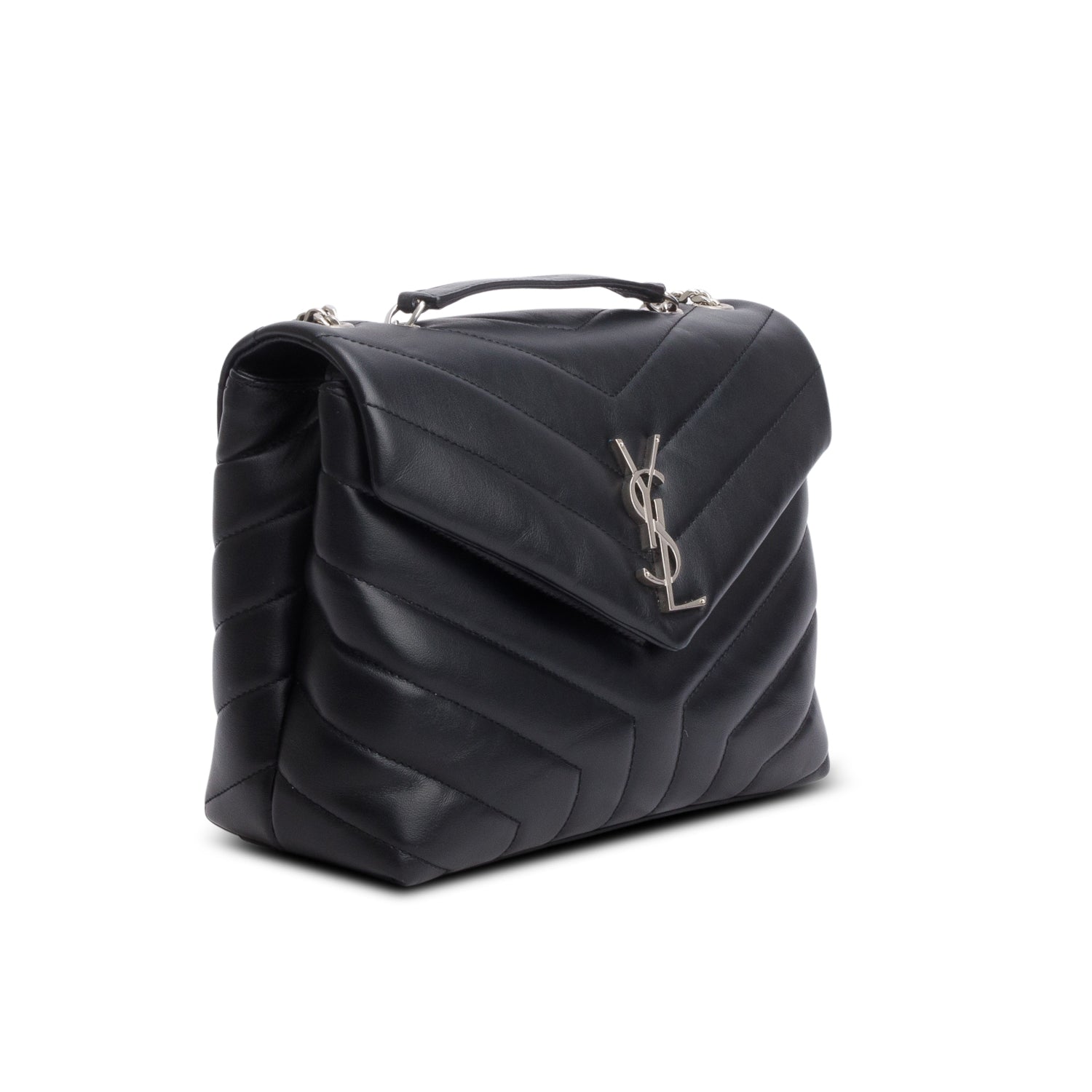 Saint Laurent 2021 Black Y Chevron Leather Small LouLou Shoulder Bag w/ Box & Receipt