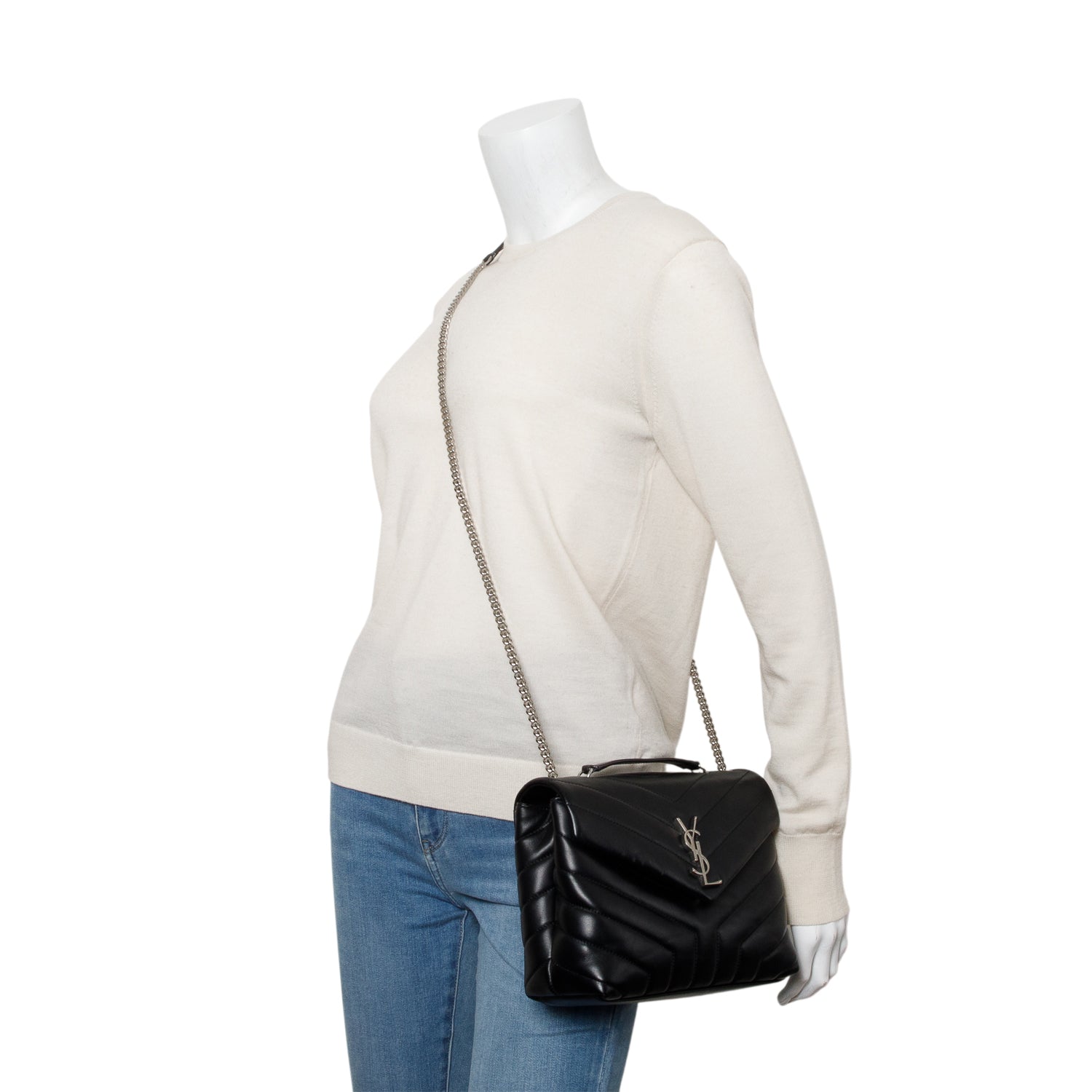 Saint Laurent 2021 Black Y Chevron Leather Small LouLou