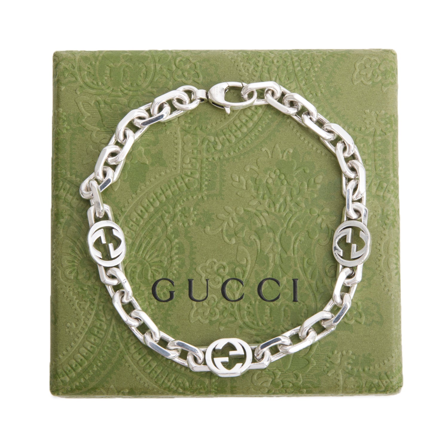 Gucci Sterling Silver Interlocking G Chain Bracelet w/ Box