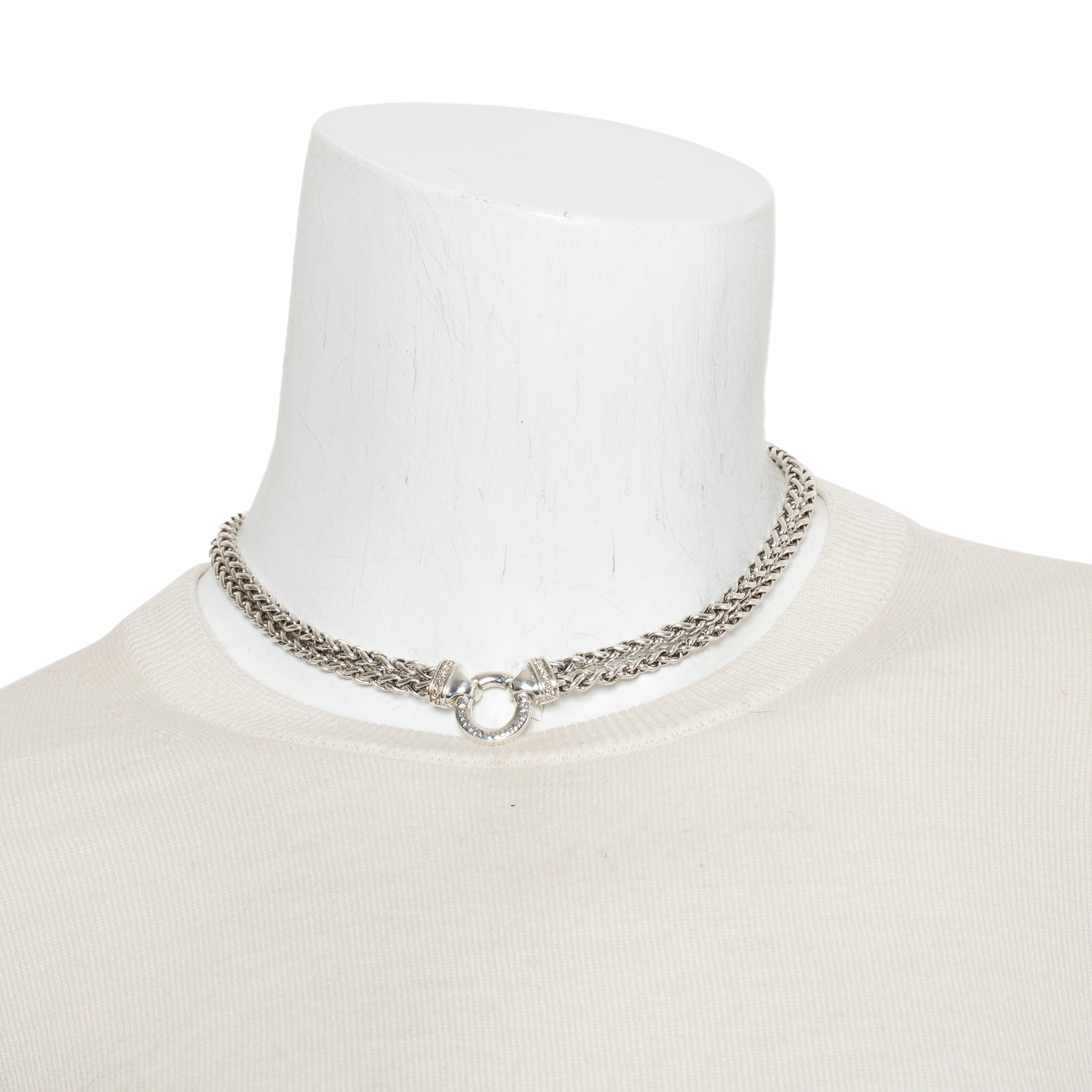David Yurman Sterling Silver Diamond Double Wheat Chain Necklace