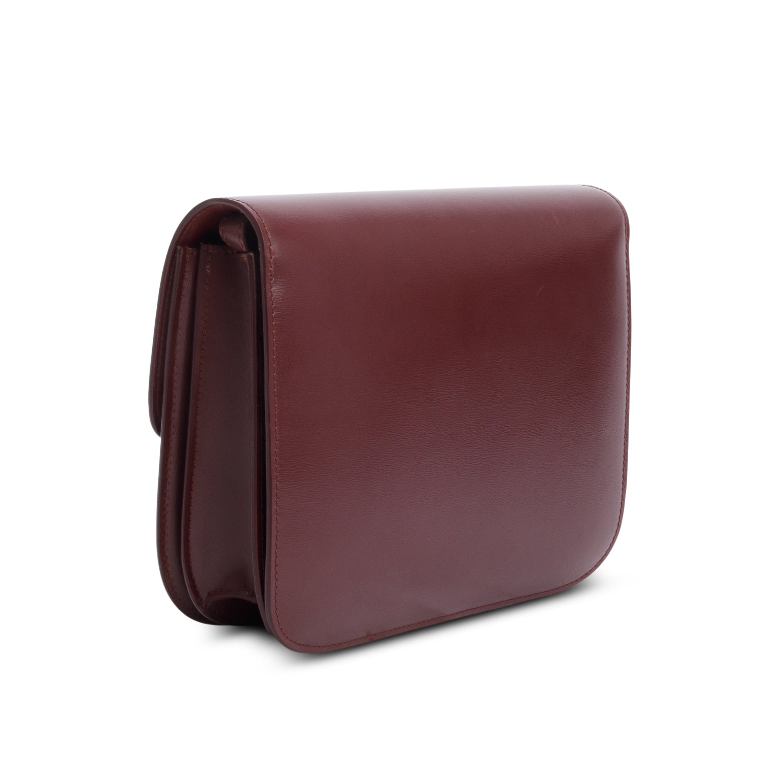Celine Burgundy Calfskin Medium Classic Box Flap Bag w/ Strap