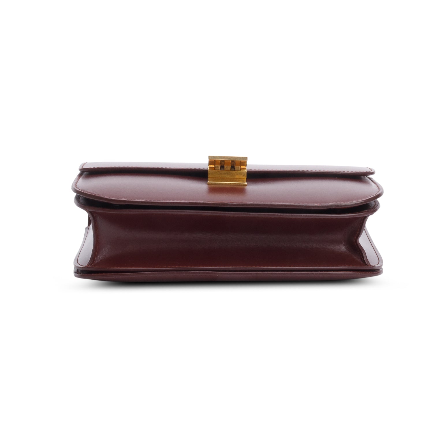 Celine Burgundy Calfskin Medium Classic Box Flap Bag w/ Strap