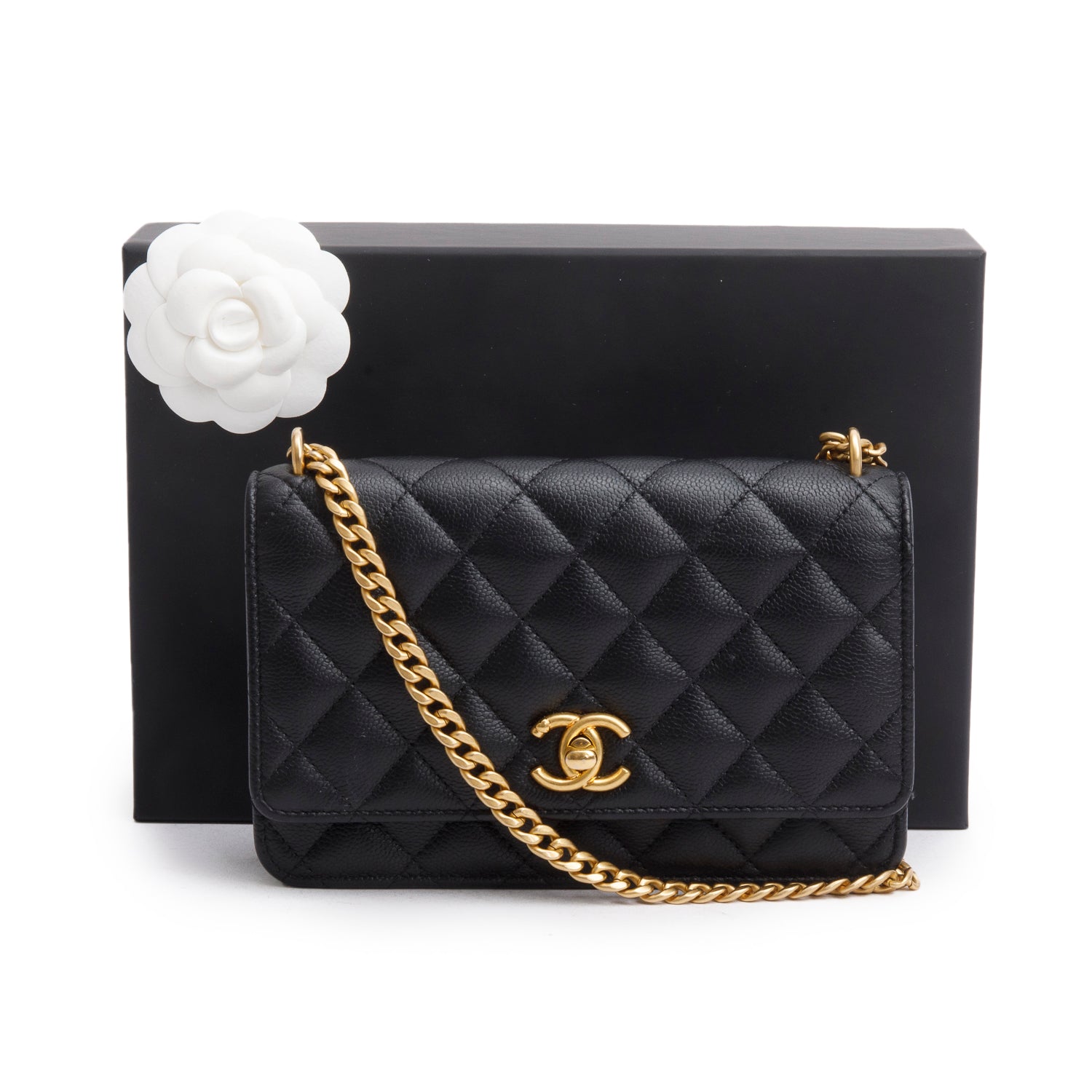 Chanel 2024 Black Quilted Caviar Leather Sweetheart CC Wallet on Chain w/ Box & Receipt