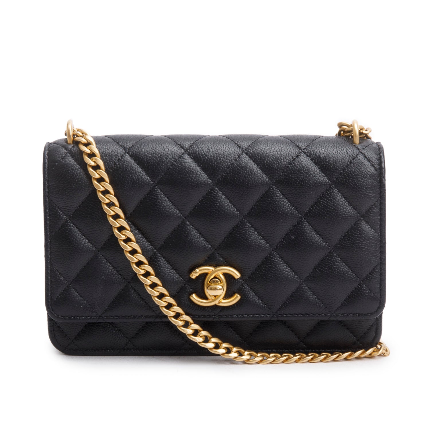 Chanel 2024 Black Quilted Caviar Leather Sweetheart CC Wallet on Chain w/ Box & Receipt