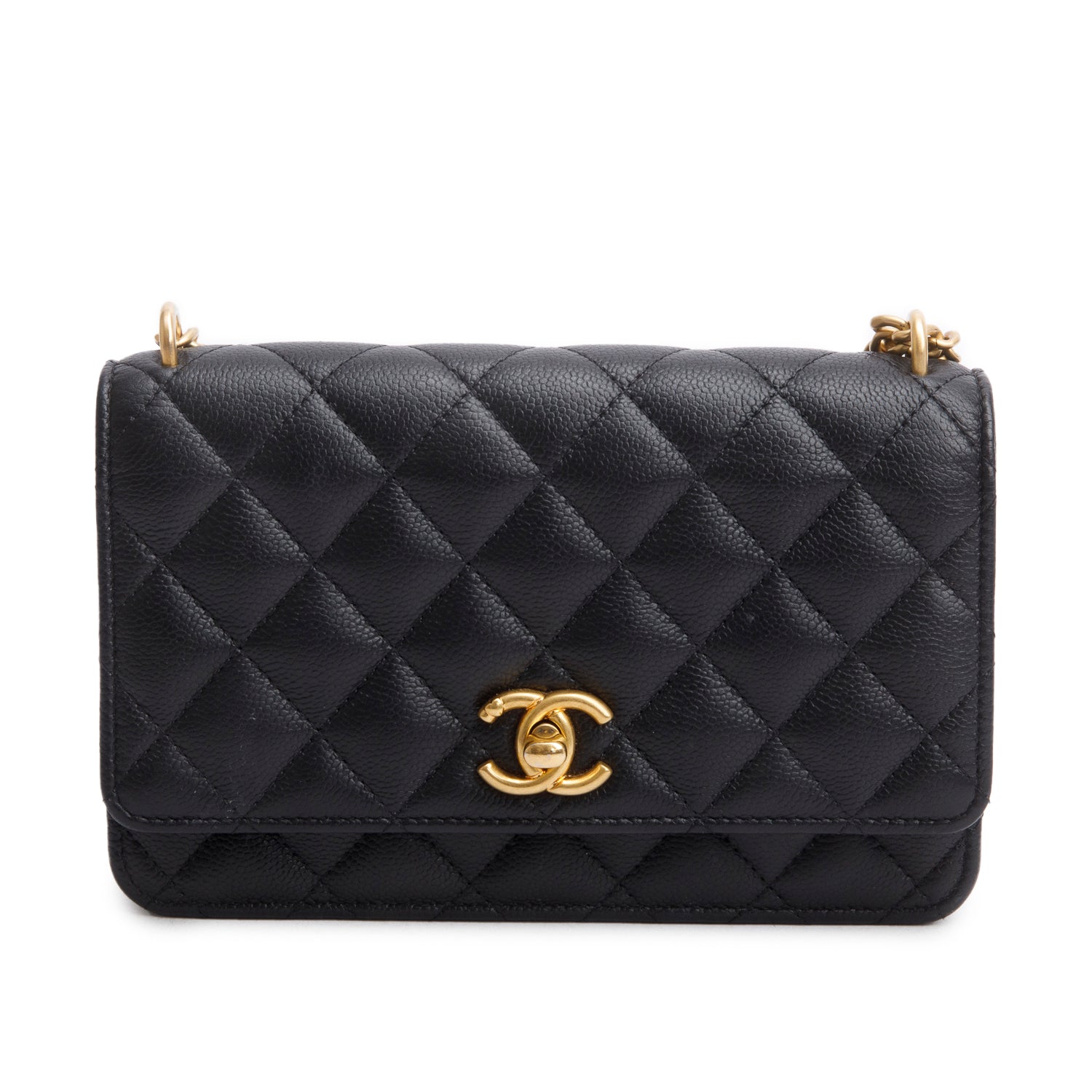 Chanel 2024 Black Quilted Caviar Leather Sweetheart CC Wallet on Chain w/ Box & Receipt