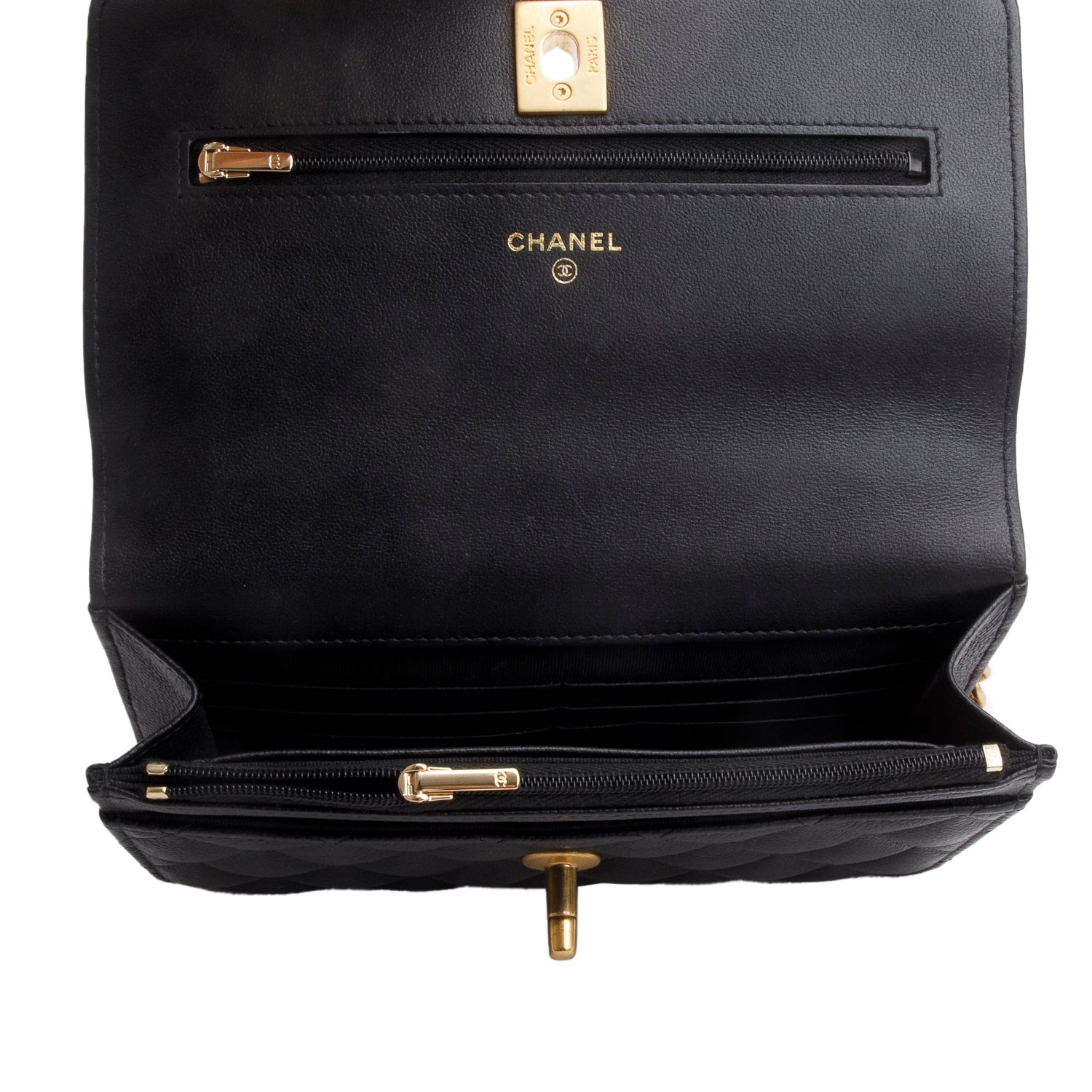 Chanel 2024 Black Quilted Caviar Leather Sweetheart CC Wallet on Chain w/ Box & Receipt