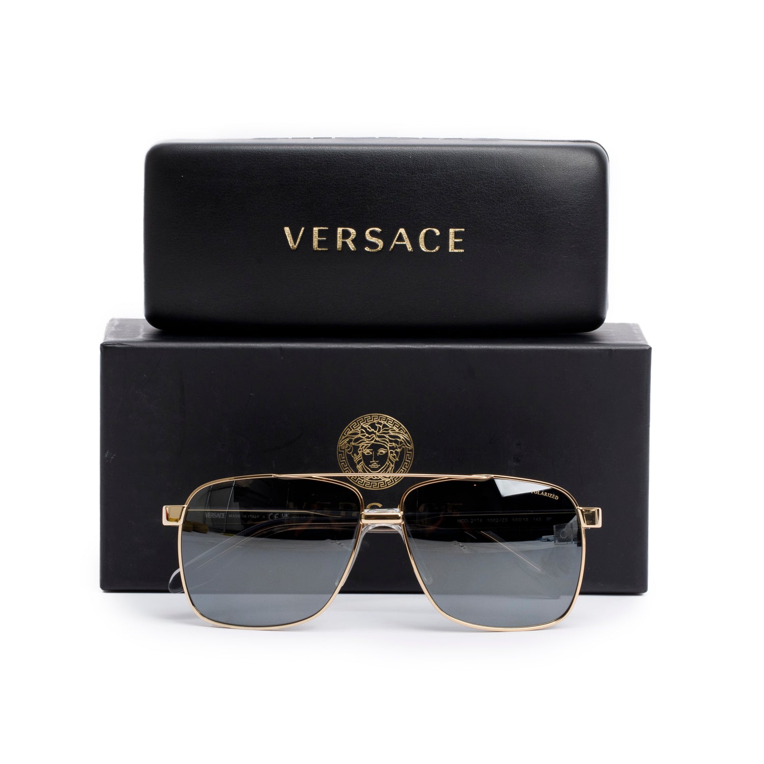 Versace 2174 Greca Aviator Sunglasses w/ Box & Case